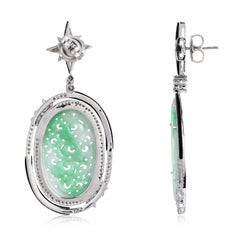 Carved Jade Black Onyx Diamond Earrings