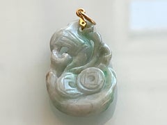 Hand Carved Jade Pendant with 14ct Gold Bail