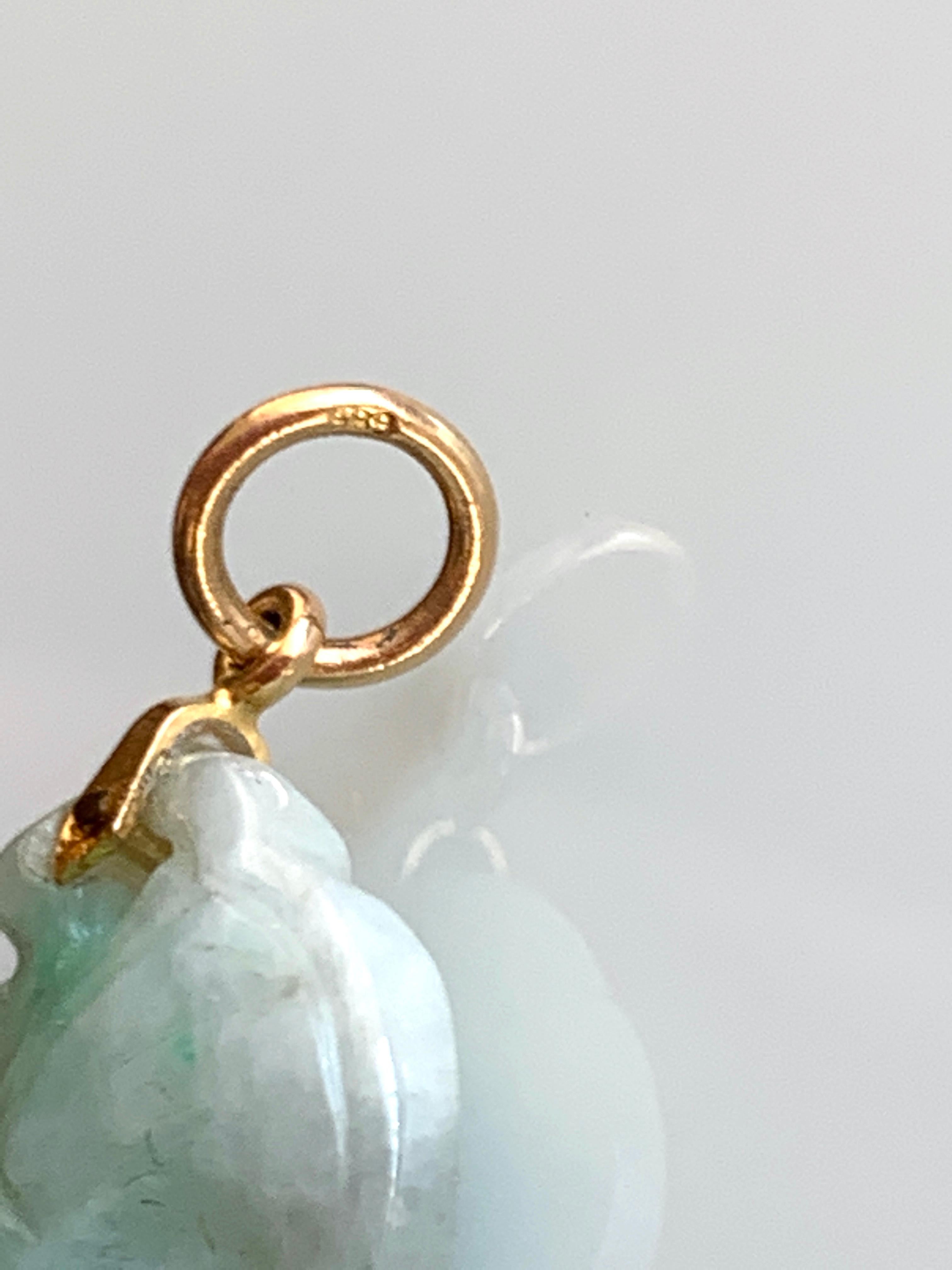 Artisan Hand Carved Jade Pendant with 14ct Gold Bail For Sale