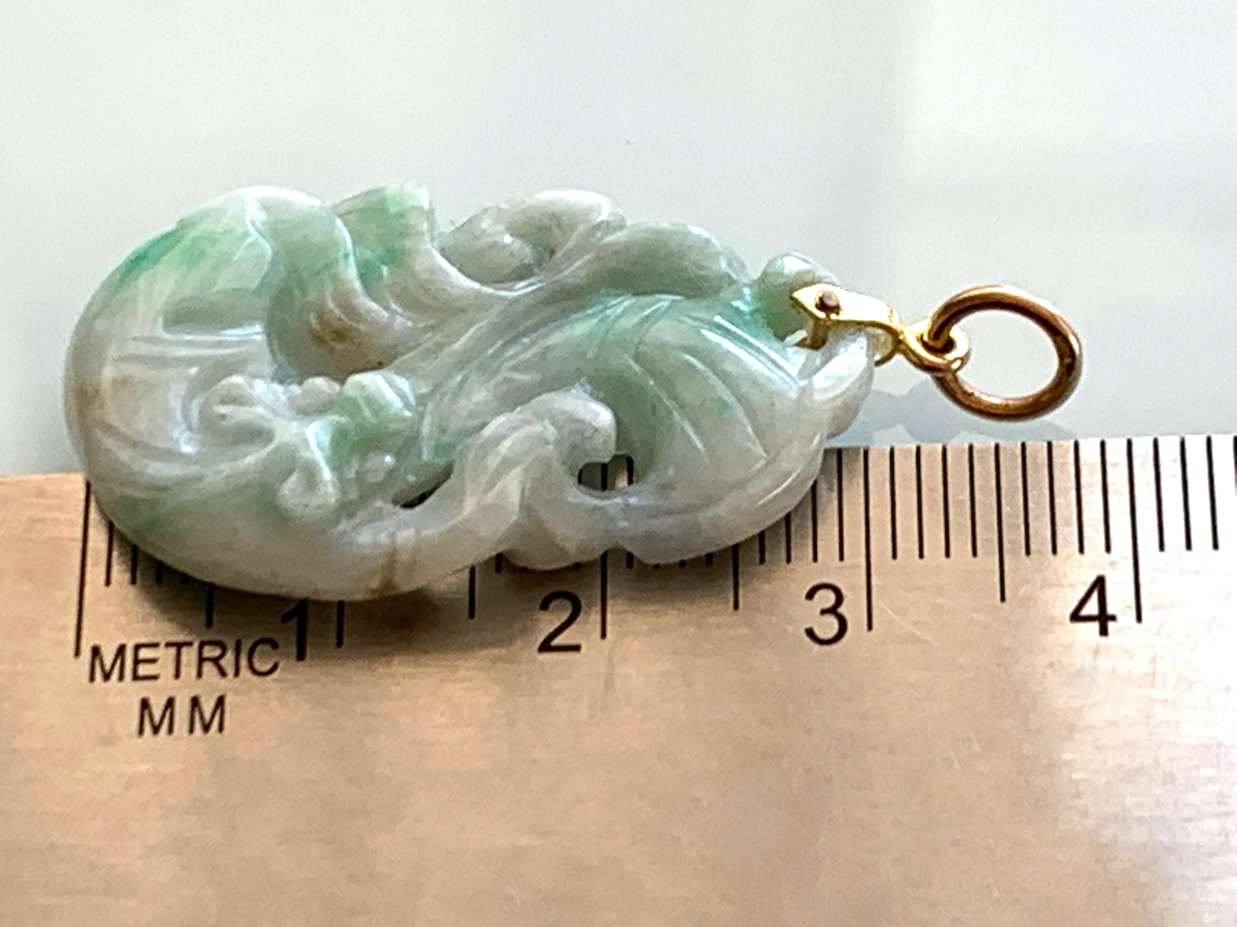 Uncut Hand Carved Jade Pendant with 14ct Gold Bail For Sale