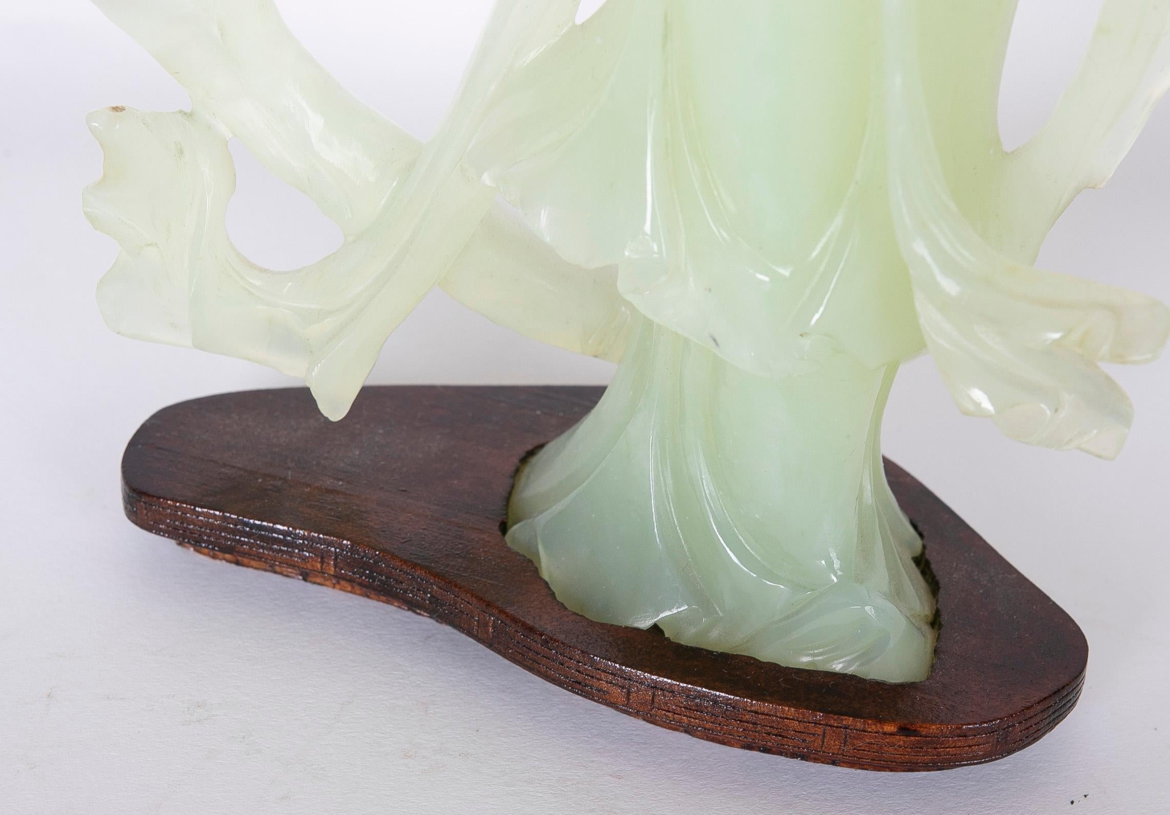 Hand-Carved Jadeite Figurine of an Oriental Woman on a Wooden Base For Sale 7