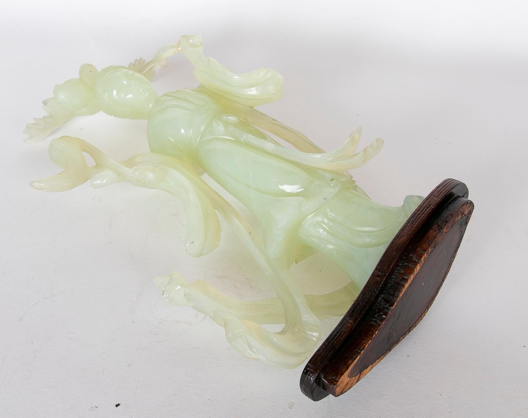 Hand-Carved Jadeite Figurine of an Oriental Woman on a Wooden Base For Sale 8