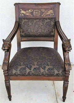 Hand Carved Jaguars Solid Mahogany Throne Accent Armchair