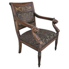 Hand Carved Jaguars Solid Mahogany Throne Accent Armchair