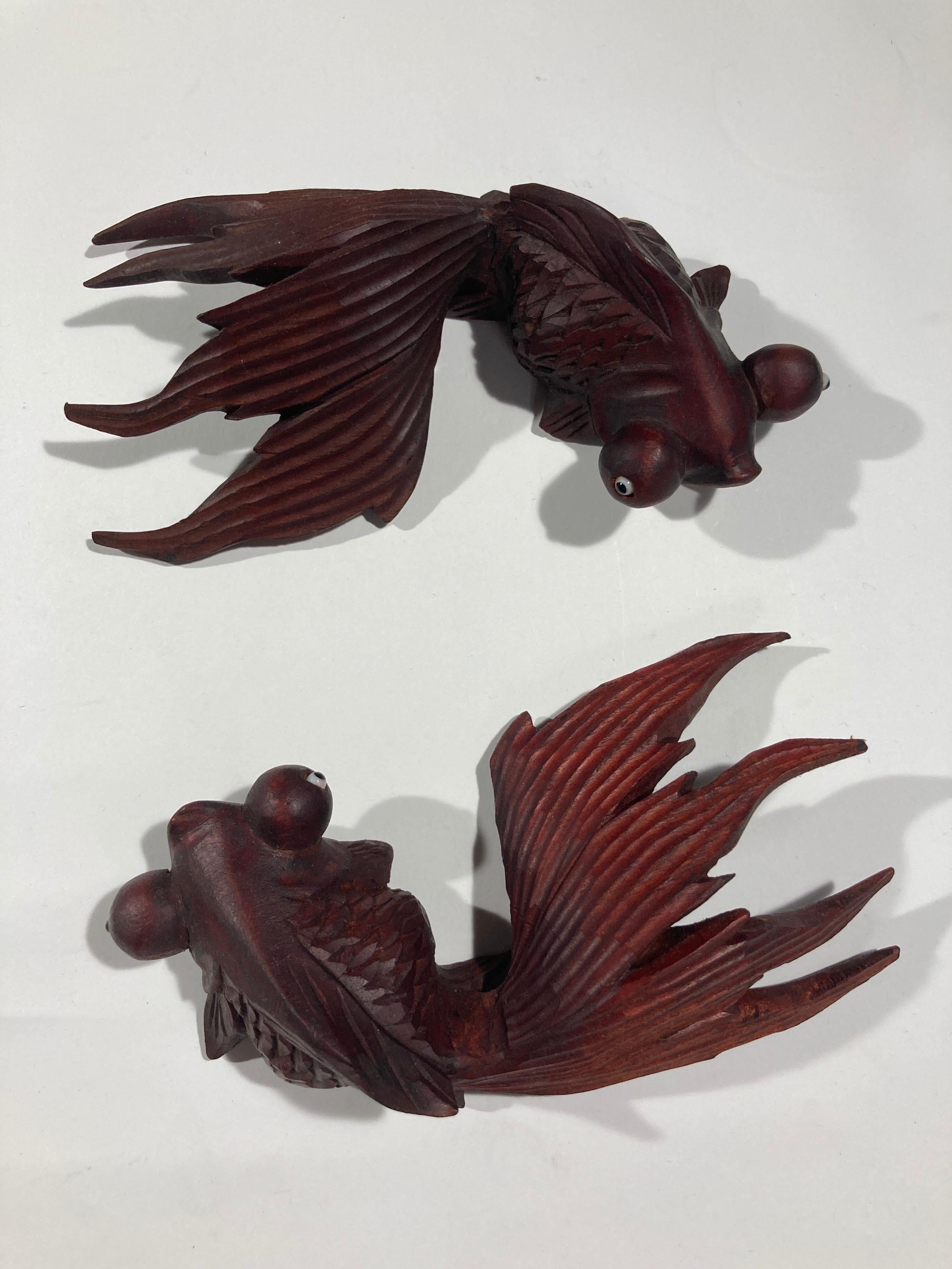 Hand Carved Japanese Rosewood Koi Fish Sculptures 4