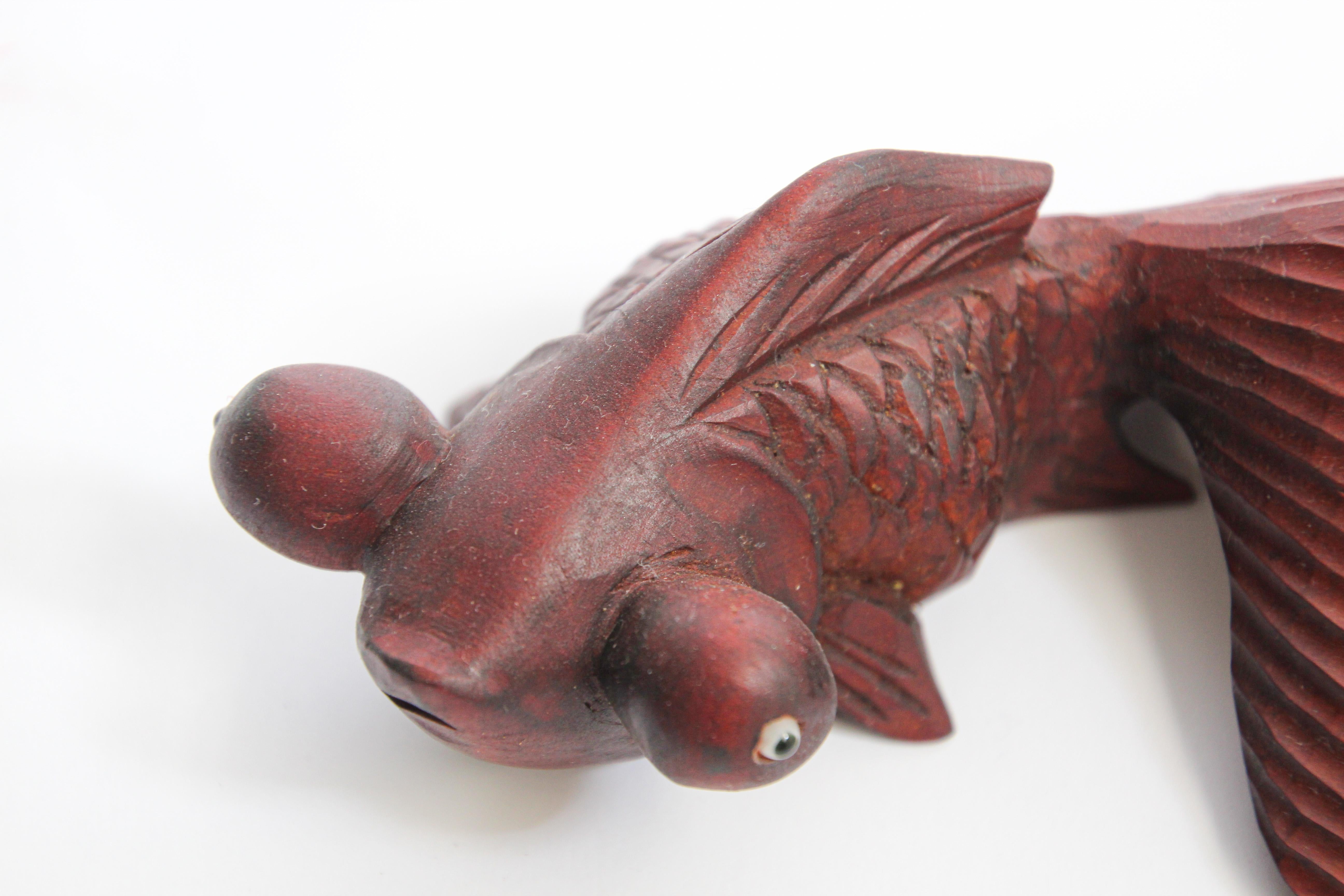 Hand Carved Japanese Rosewood Koi Fish Sculptures 4
