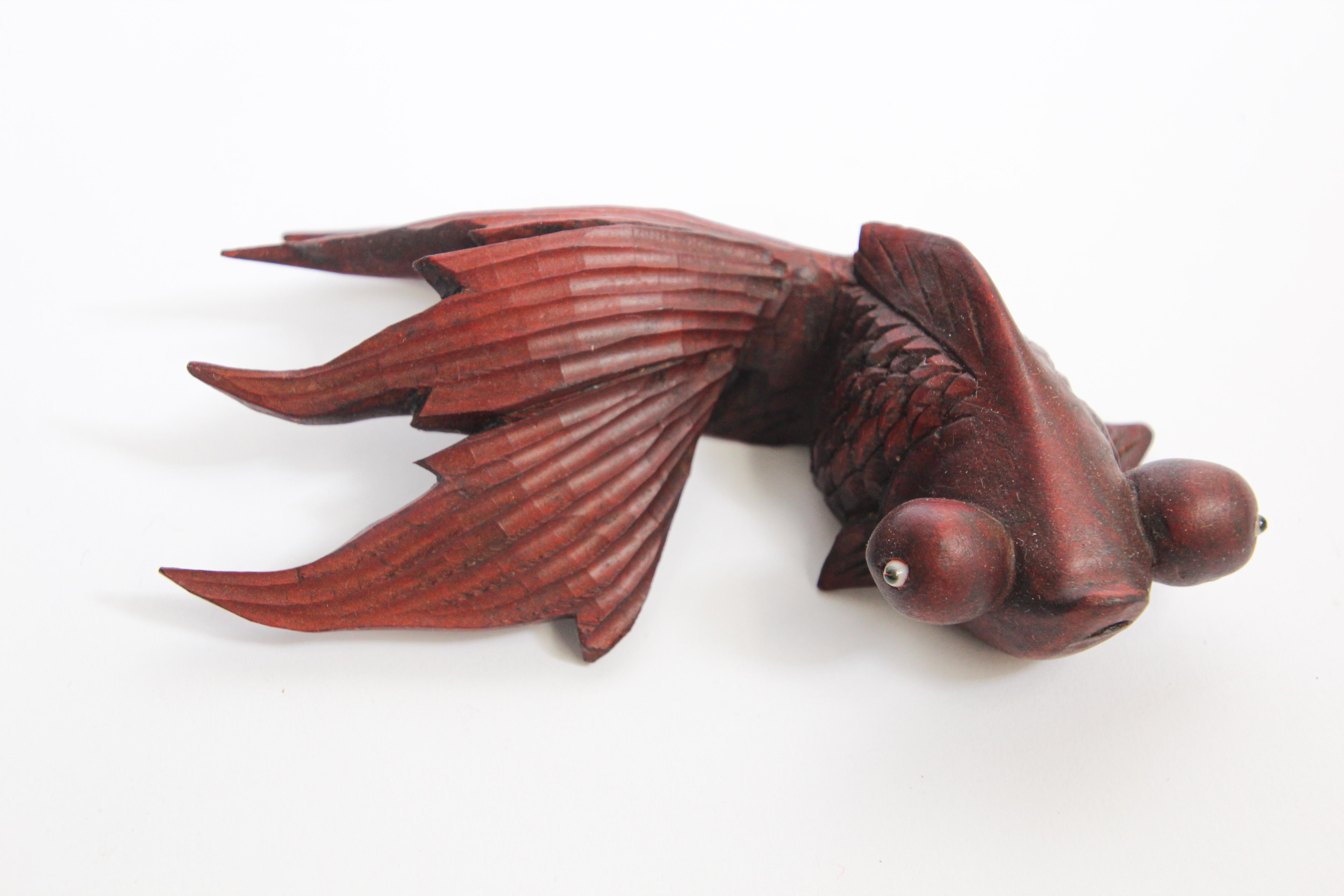 Hand Carved Japanese Rosewood Koi Fish Sculptures 7
