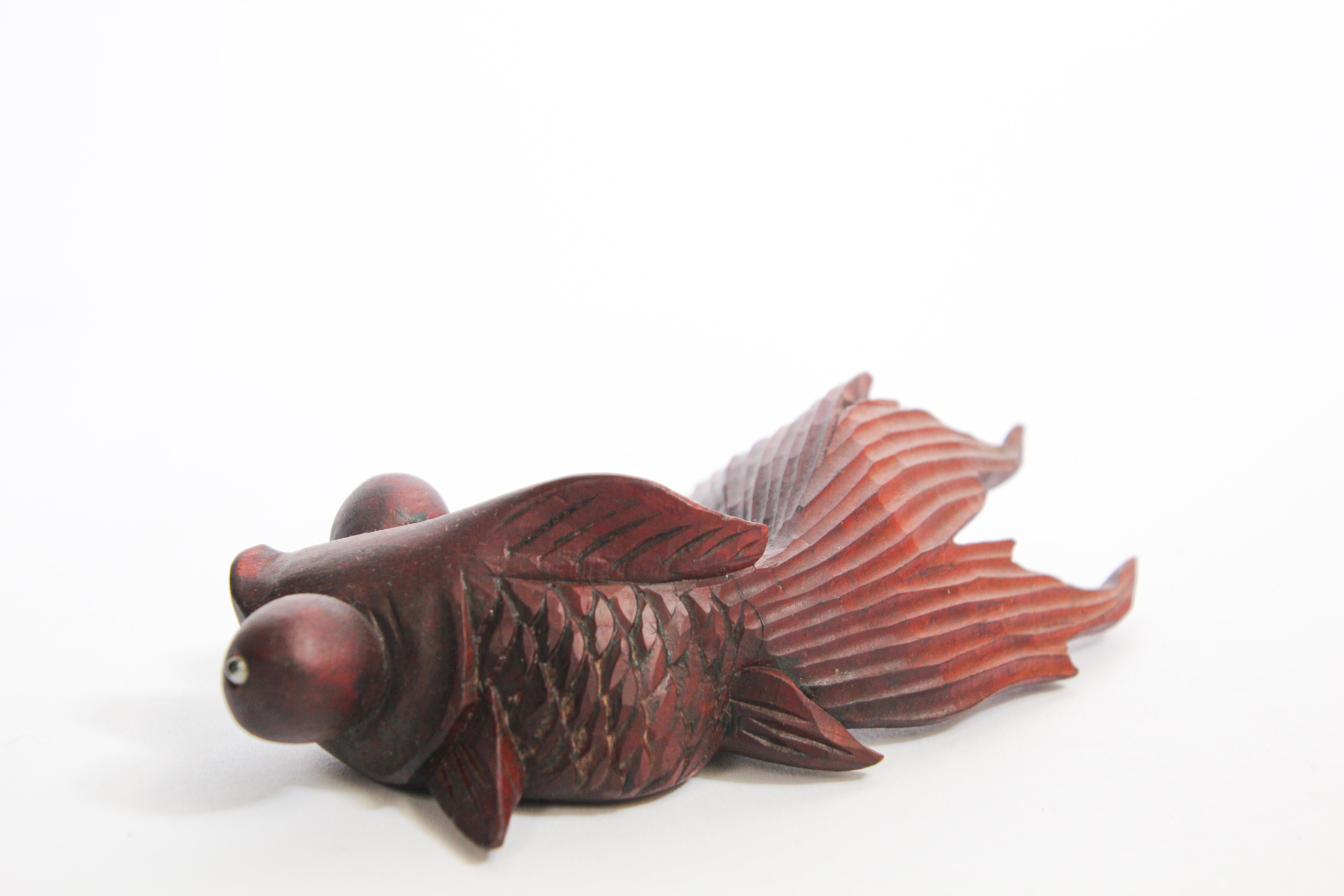 Hand Carved Japanese Rosewood Koi Fish Sculptures 9