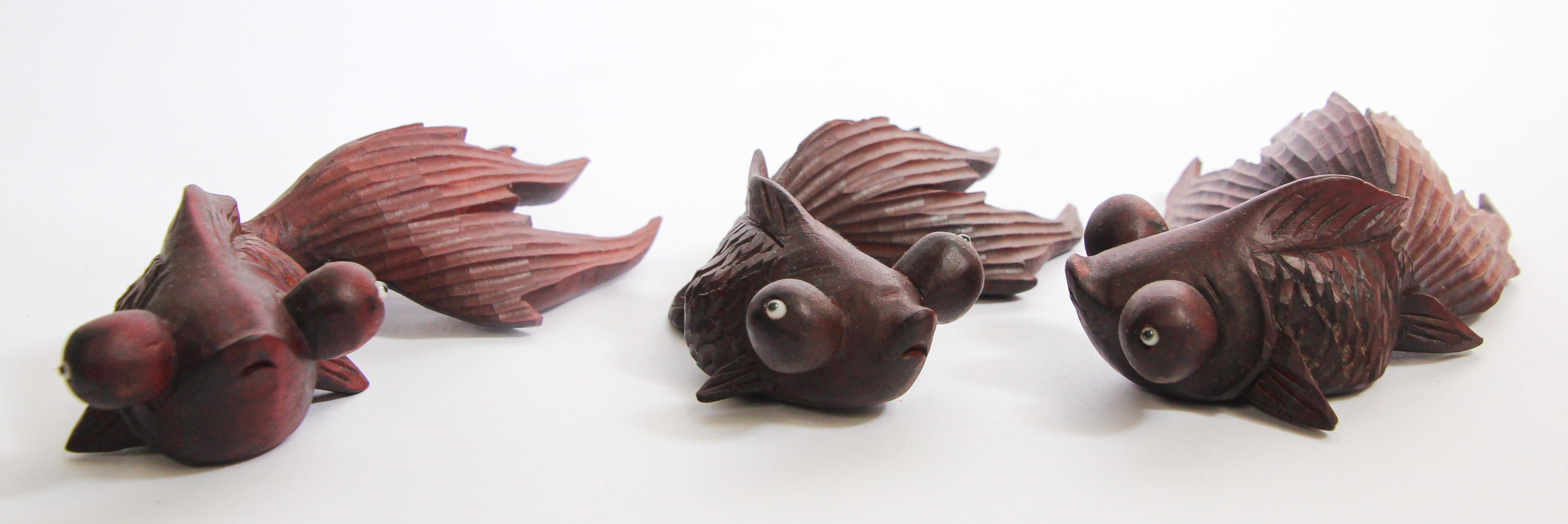 Hand Carved Japanese Rosewood Koi Fish Sculptures 10