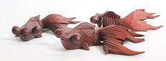 Hand Carved Japanese Rosewood Koi Fish Sculptures