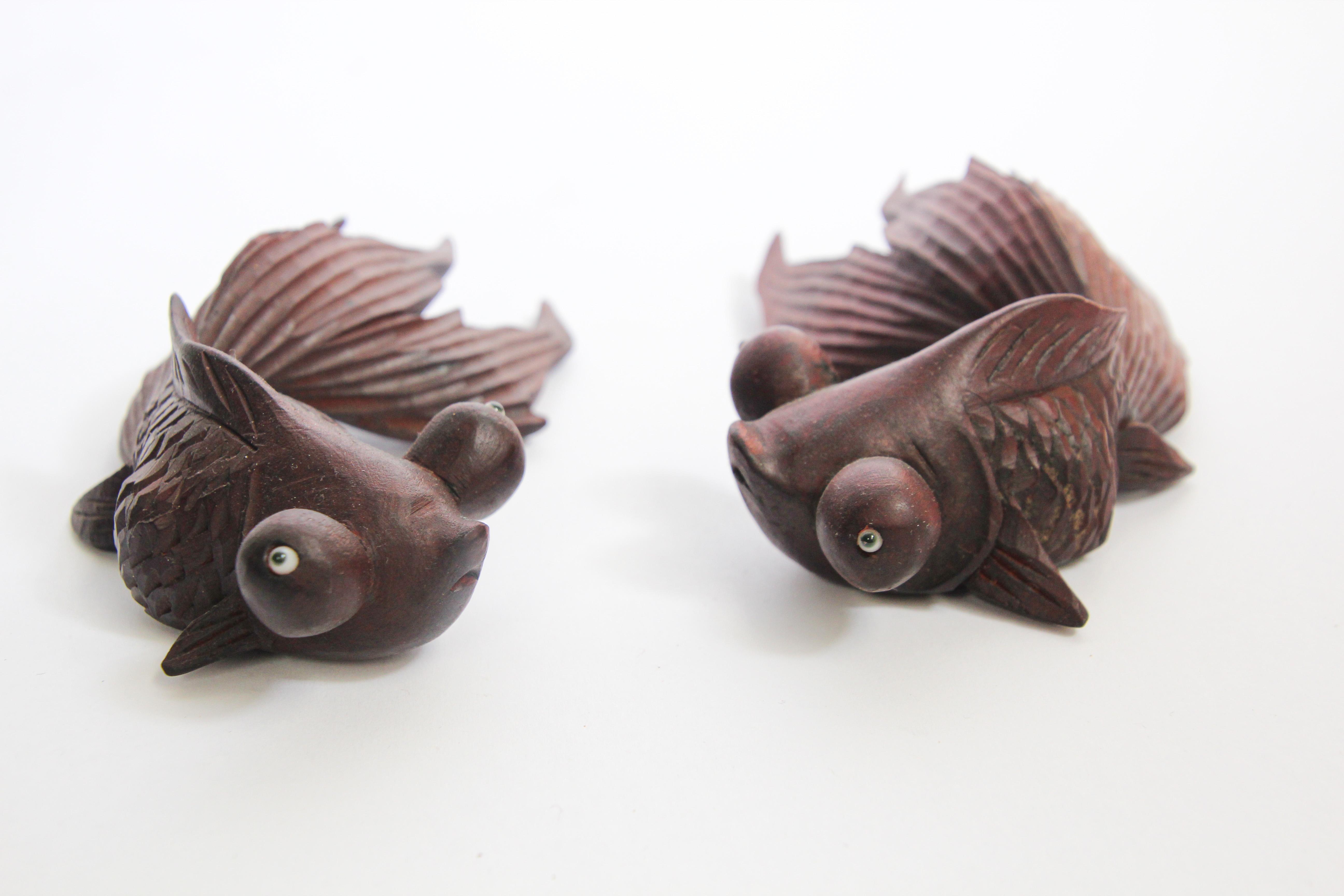 Hand Carved Japanese Rosewood Koi Fish Sculptures 12