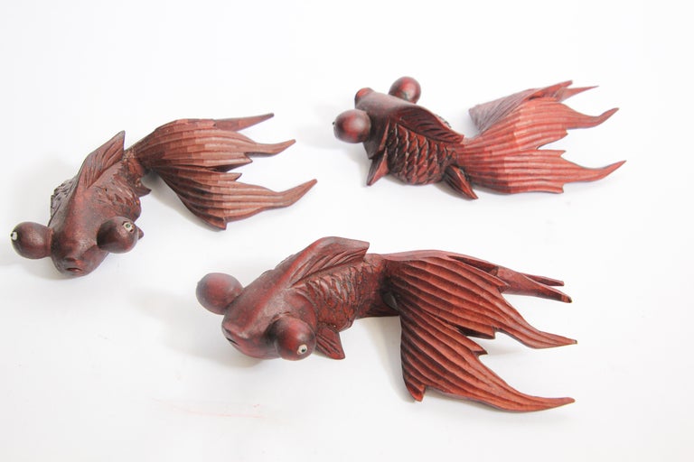 Hand Carved Japanese Rosewood Koi Fish Sculptures at 1stDibs