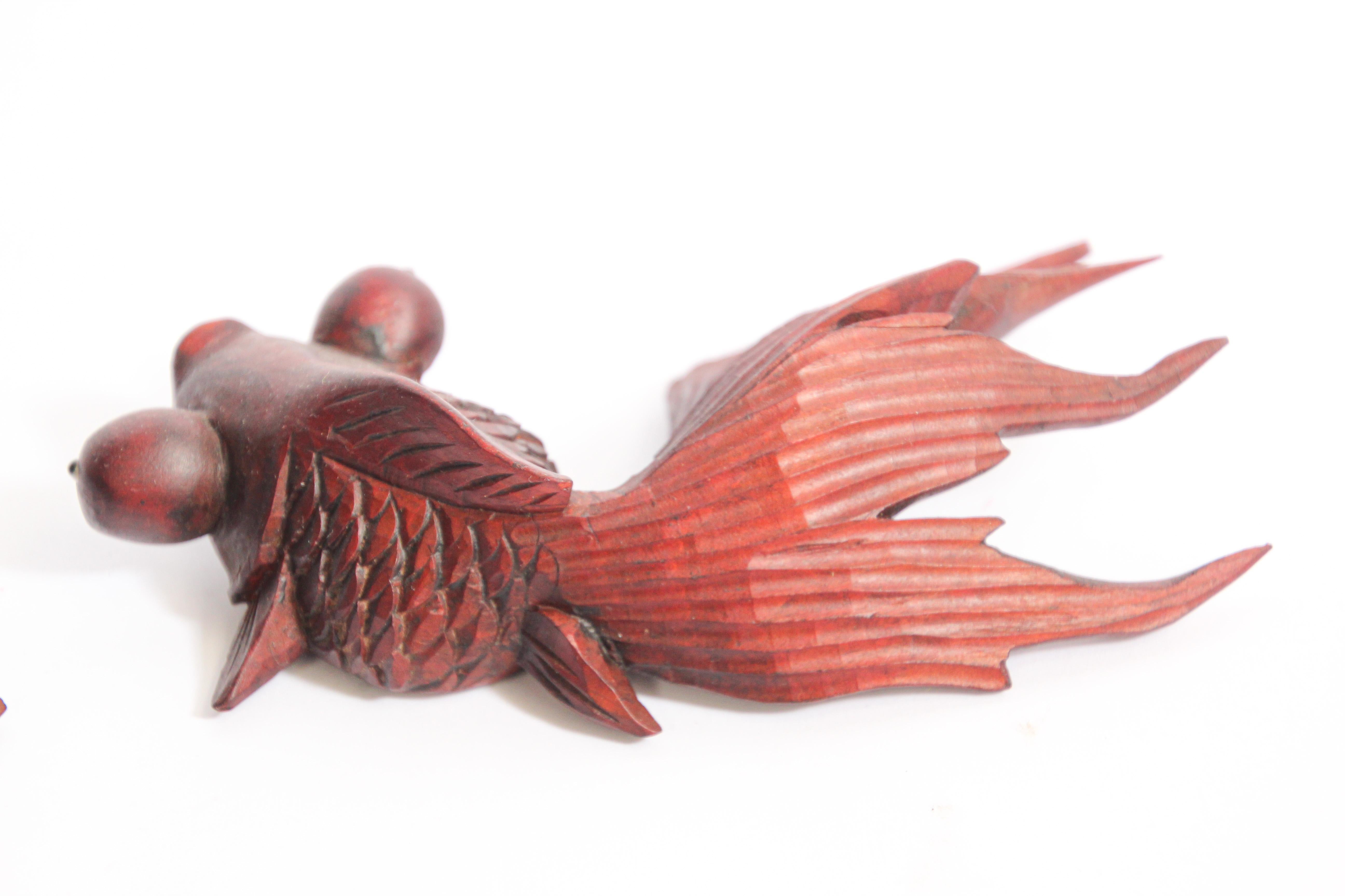 Japonisme Hand Carved Japanese Rosewood Koi Fish Sculptures