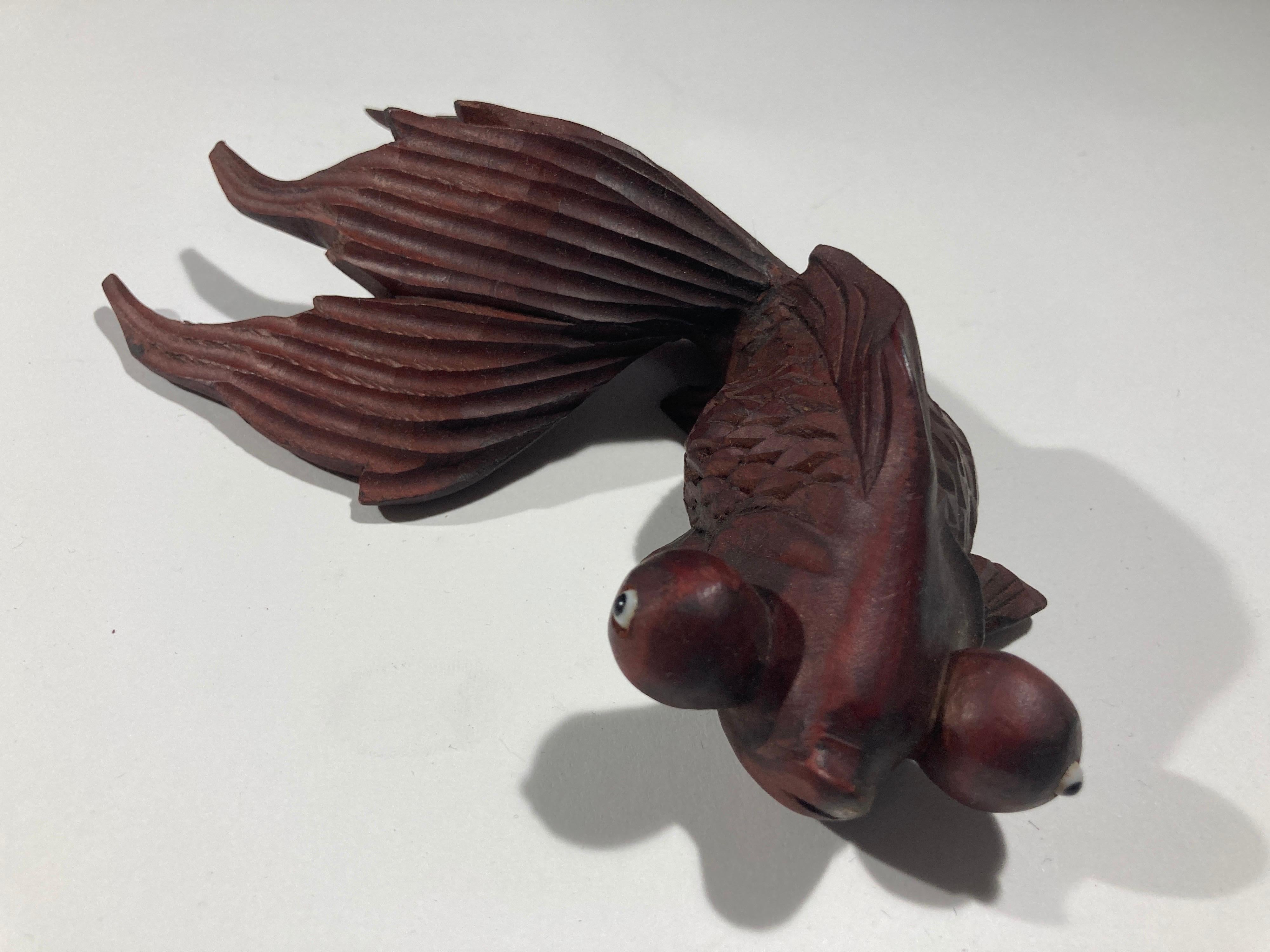 Hand Carved Japanese Rosewood Koi Fish Sculptures In Good Condition In North Hollywood, CA