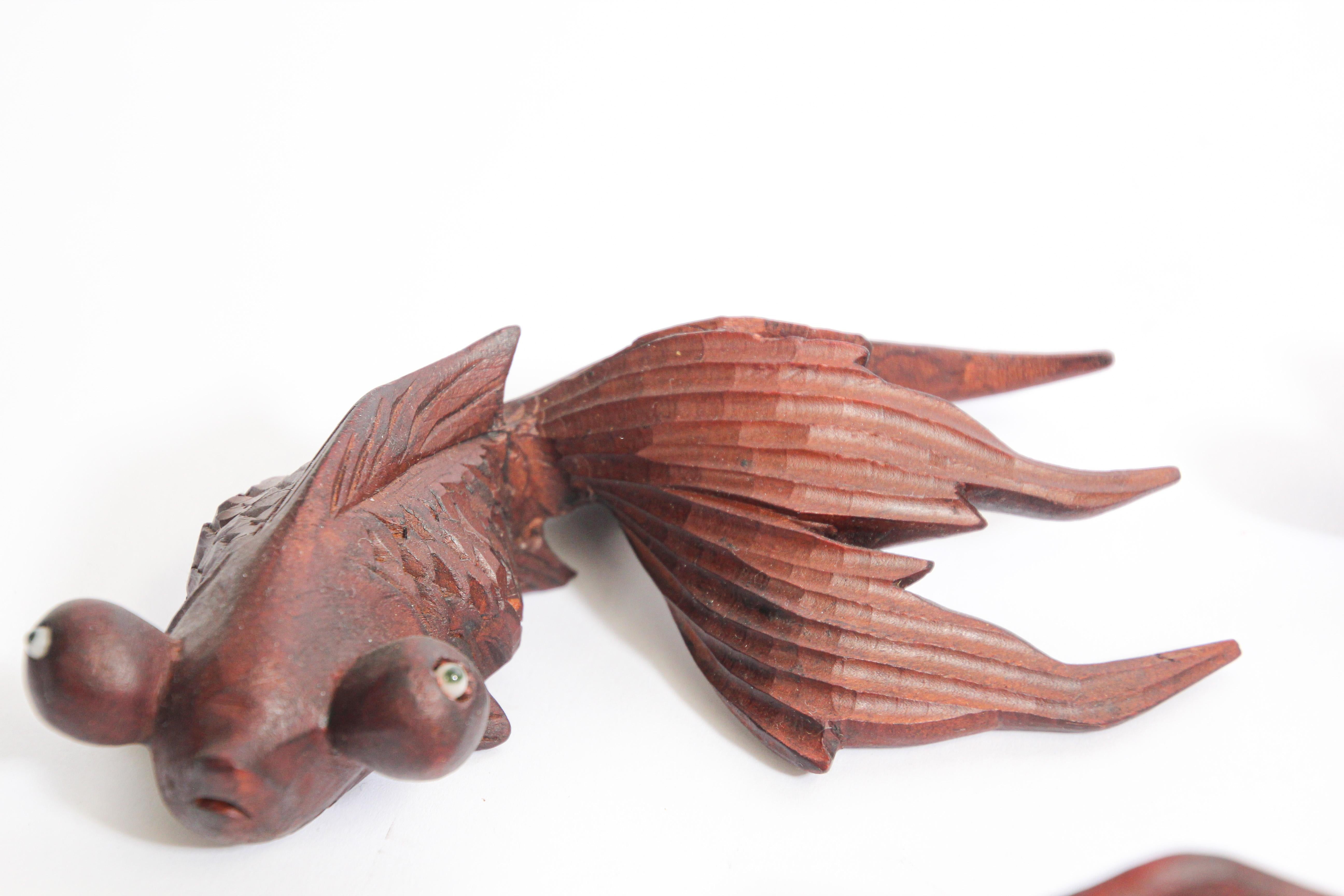 Hand-Carved Hand Carved Japanese Rosewood Koi Fish Sculptures