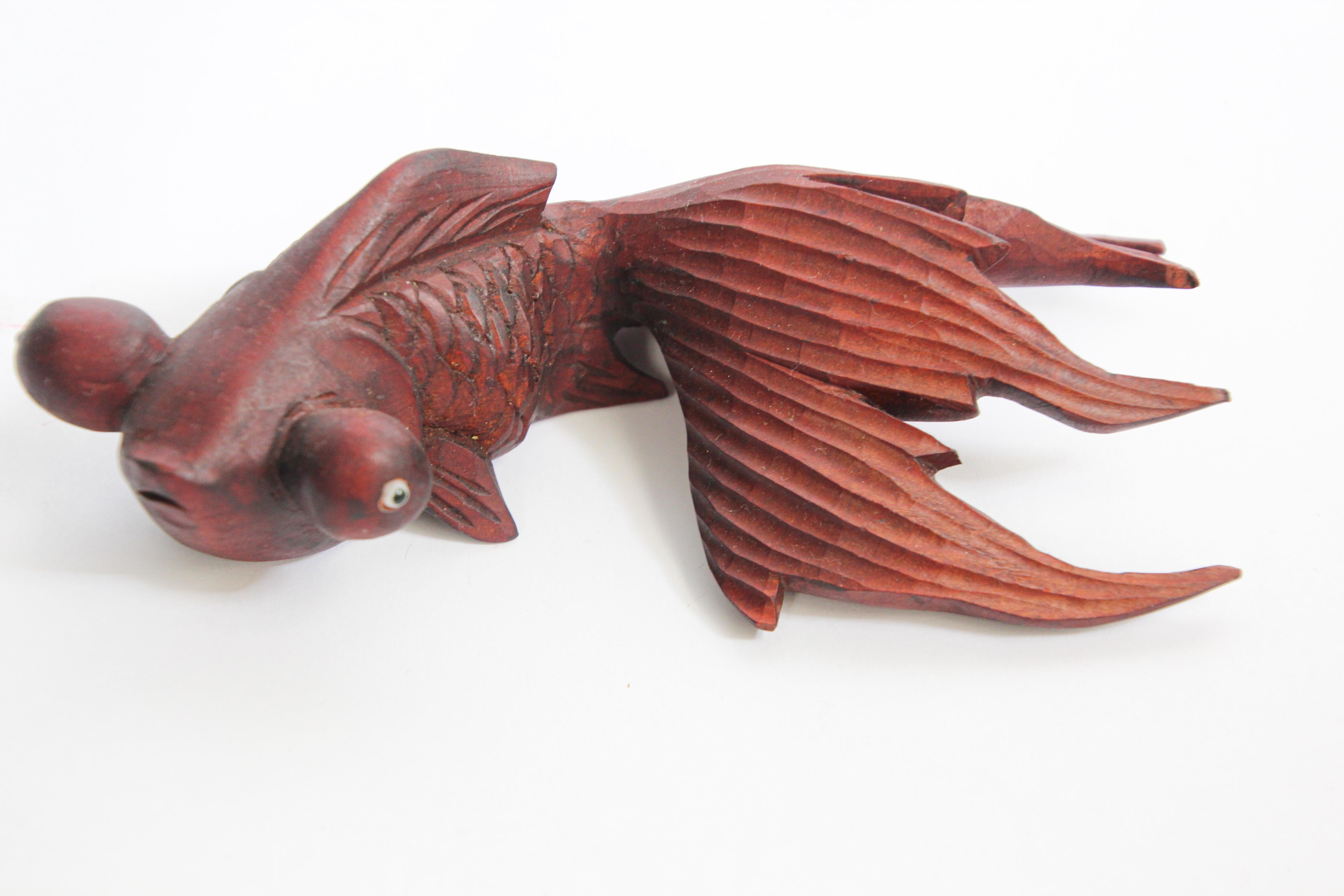 Hand Carved Japanese Rosewood Koi Fish Sculptures In Good Condition In North Hollywood, CA