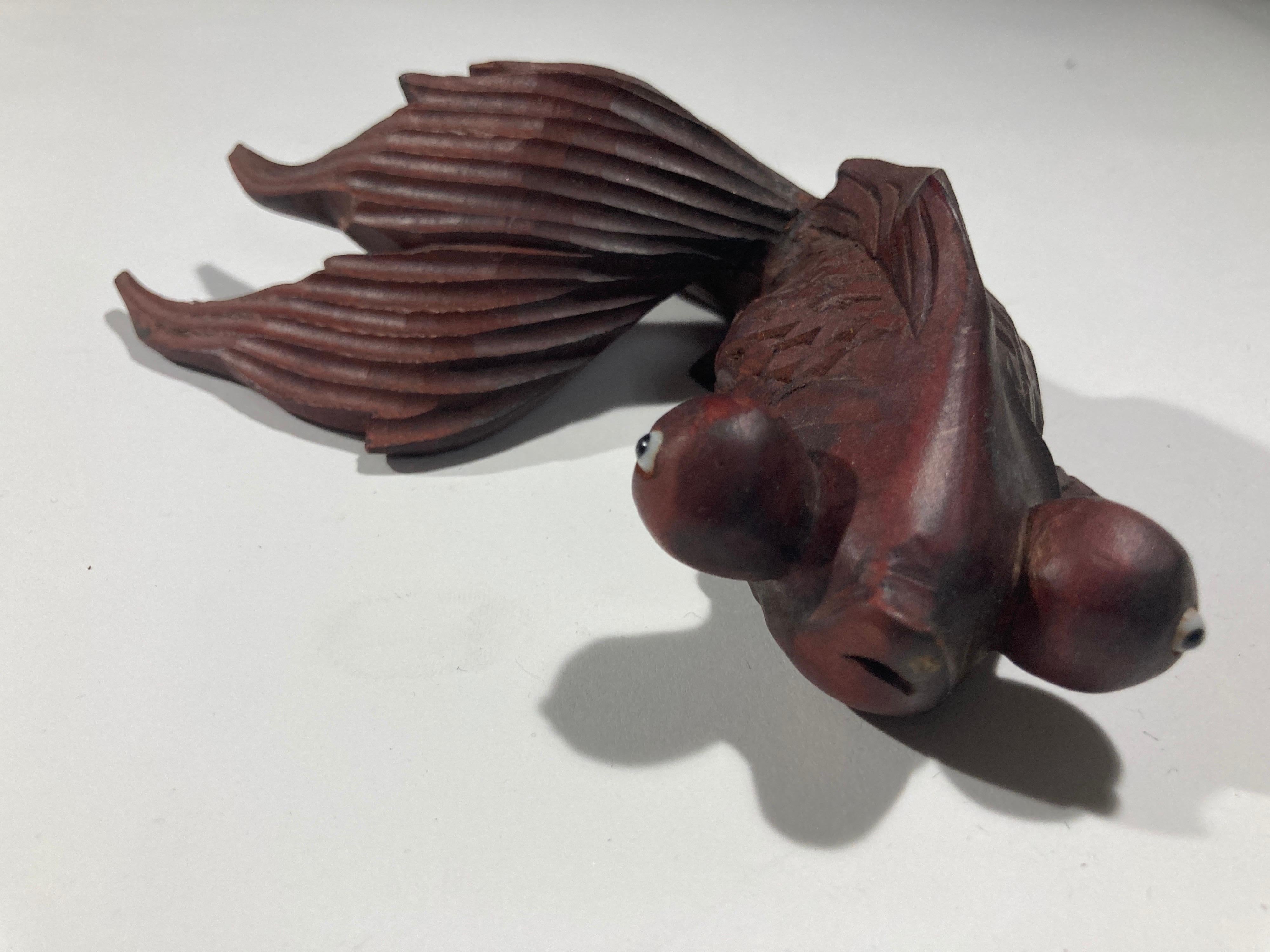 Hand Carved Japanese Rosewood Koi Fish Sculptures 1
