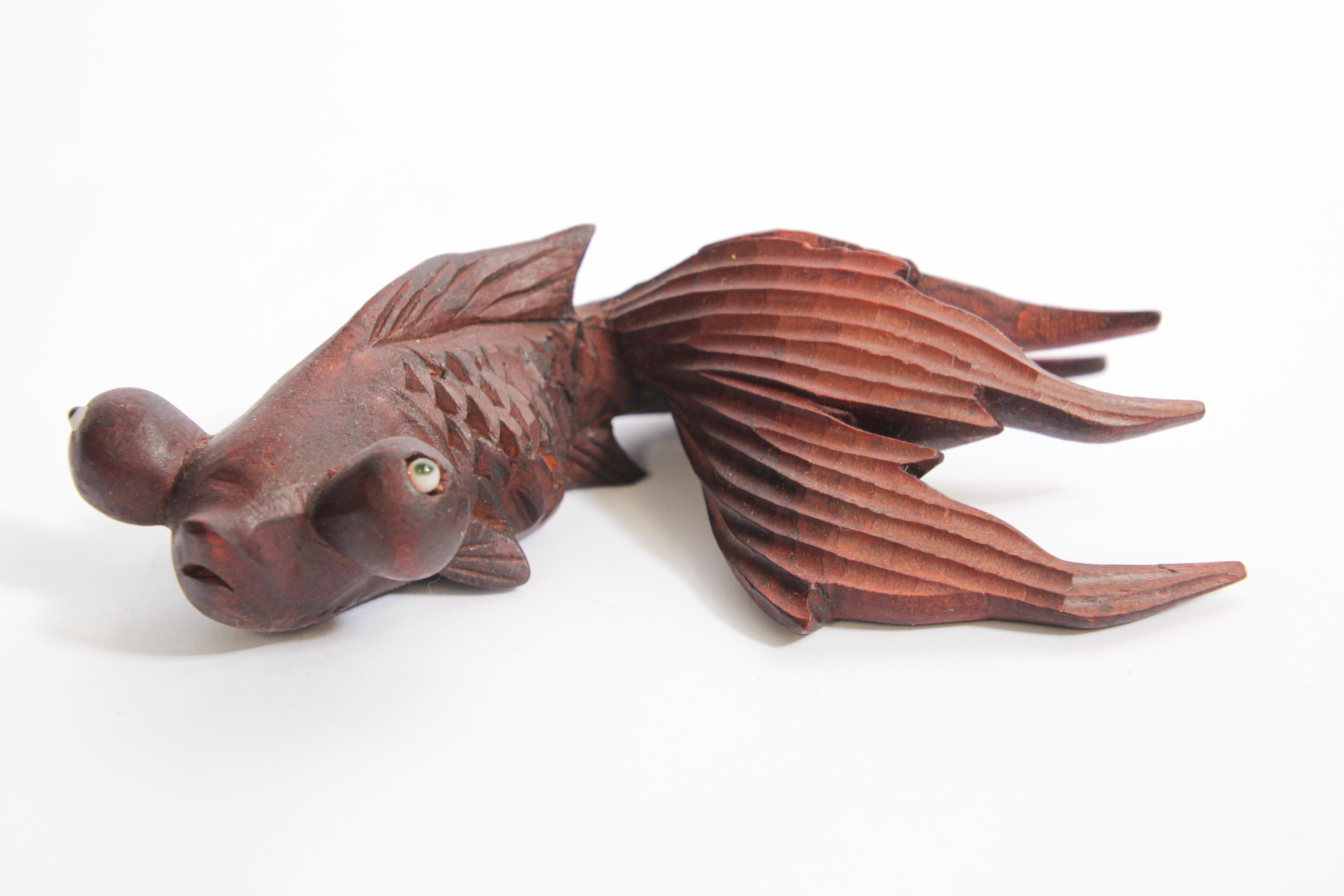 20th Century Hand Carved Japanese Rosewood Koi Fish Sculptures