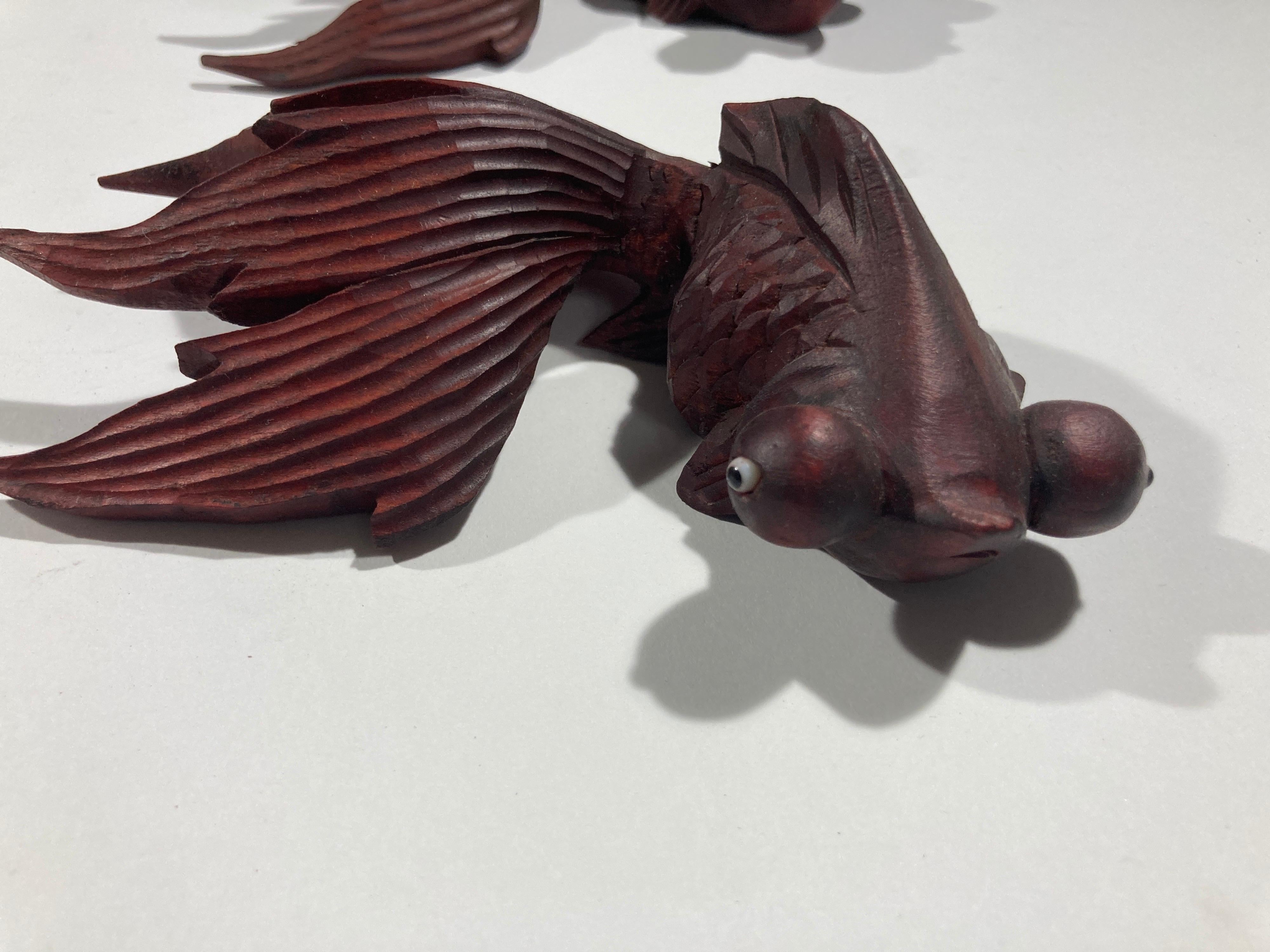 Hand Carved Japanese Rosewood Koi Fish Sculptures 2