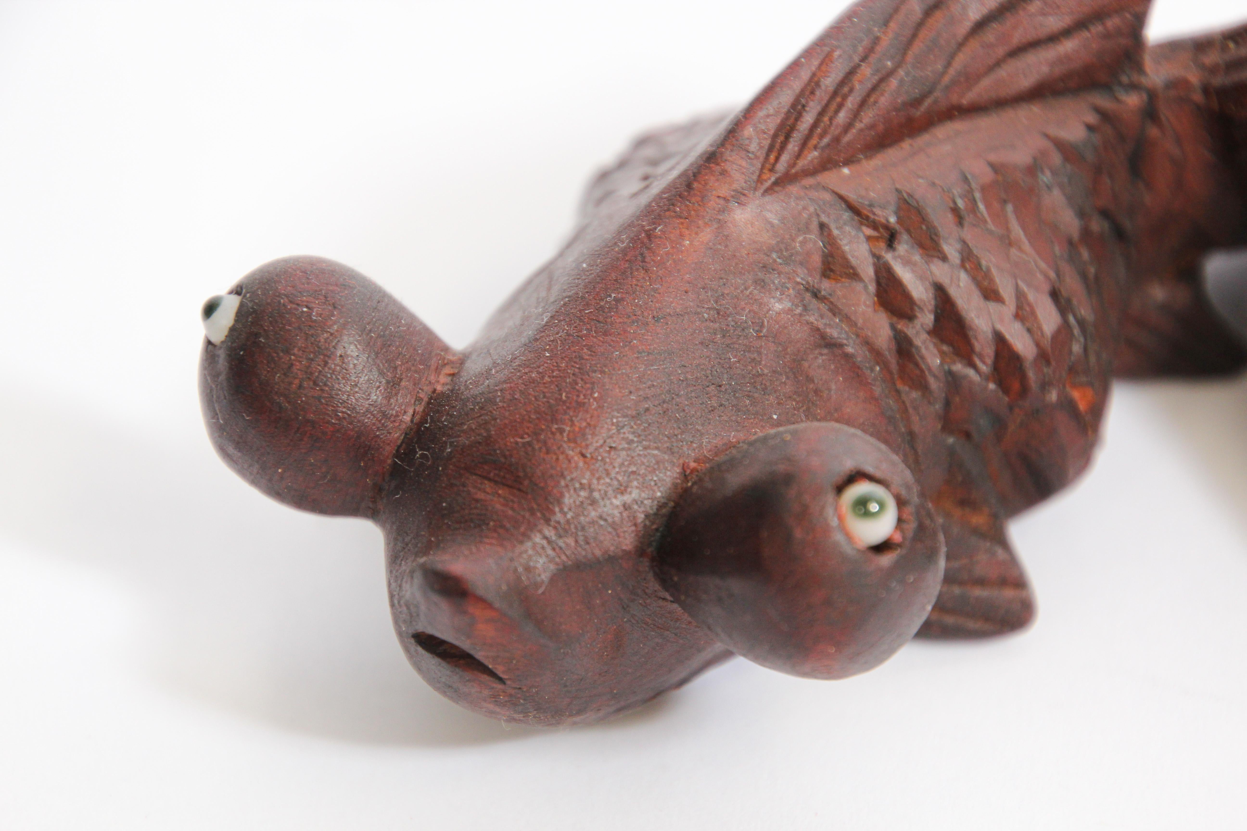 Hand Carved Japanese Rosewood Koi Fish Sculptures 1