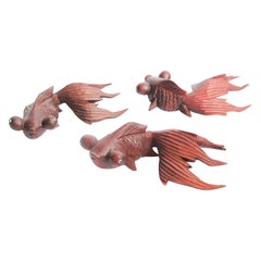 Hand Carved Japanese Rosewood Koi Fish Sculptures