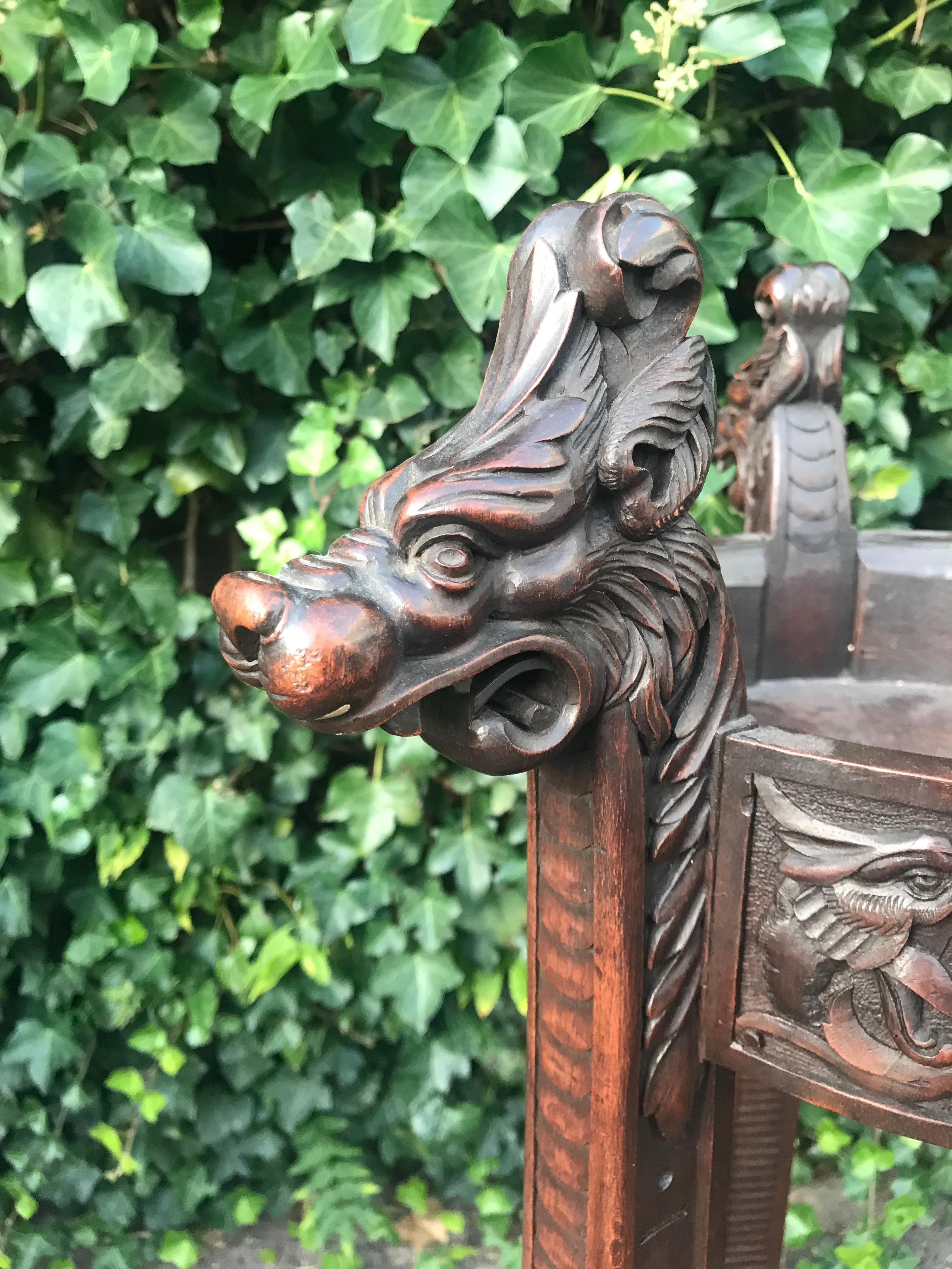 Hand-Carved Jardinière Plant Stand W. Green Men, Griffins & Dog Head Sculpture 7