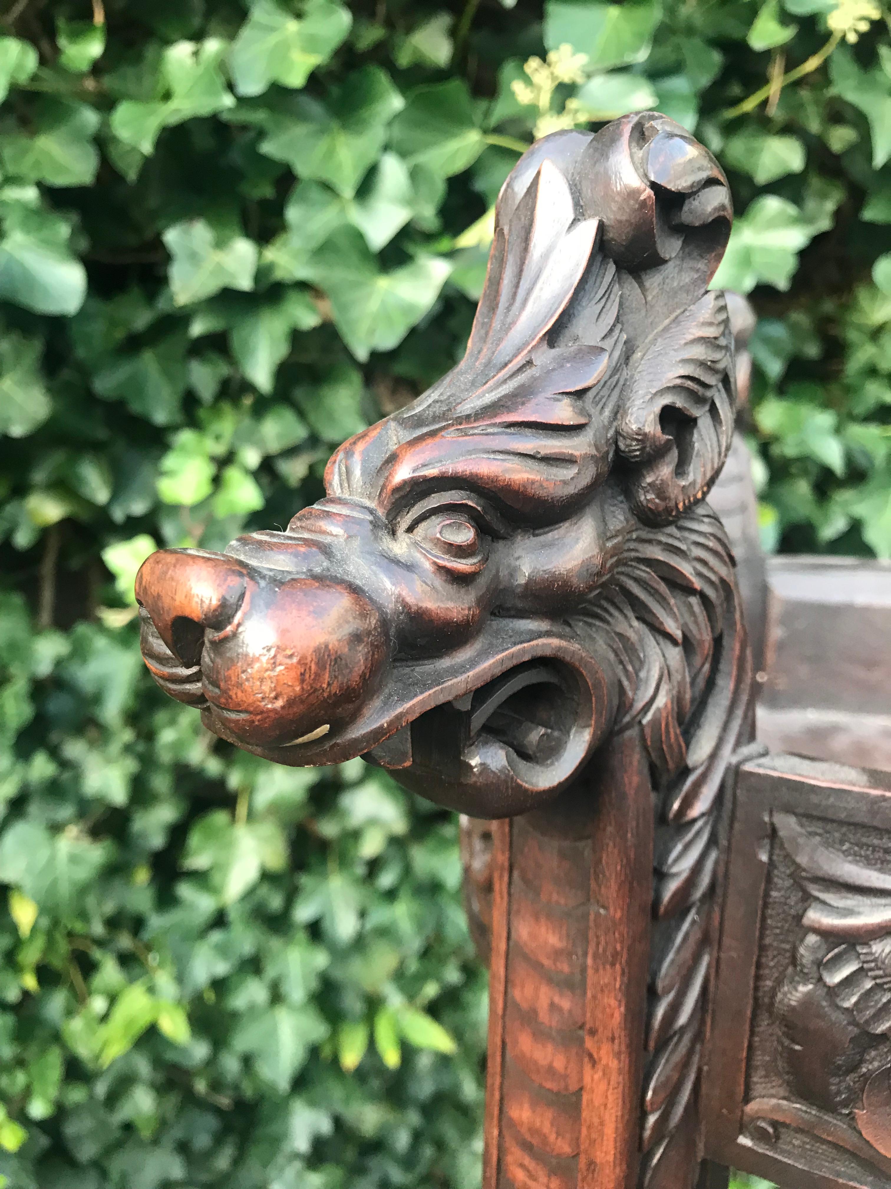 Hand-Carved Jardinière Plant Stand W. Green Men, Griffins & Dog Head Sculpture 9