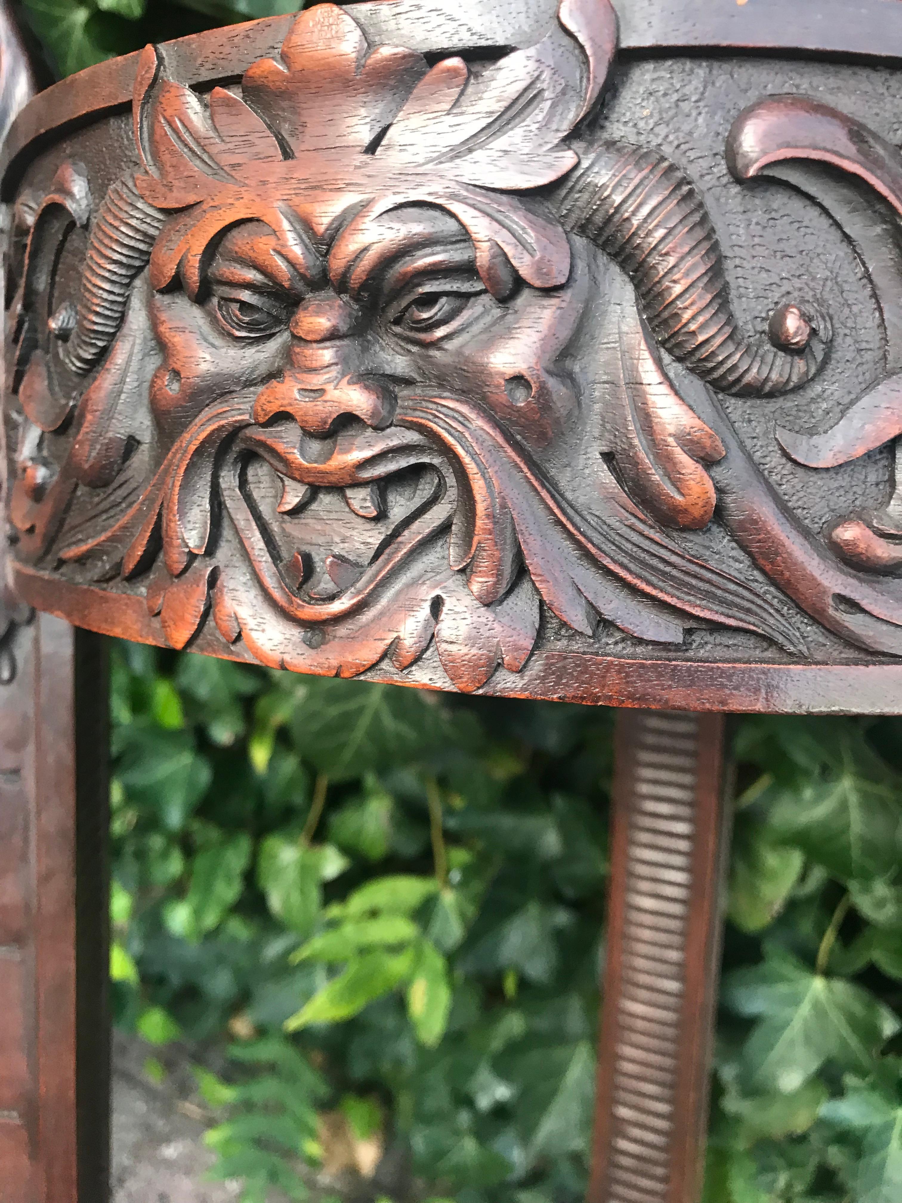 French Hand-Carved Jardinière Plant Stand W. Green Men, Griffins & Dog Head Sculpture
