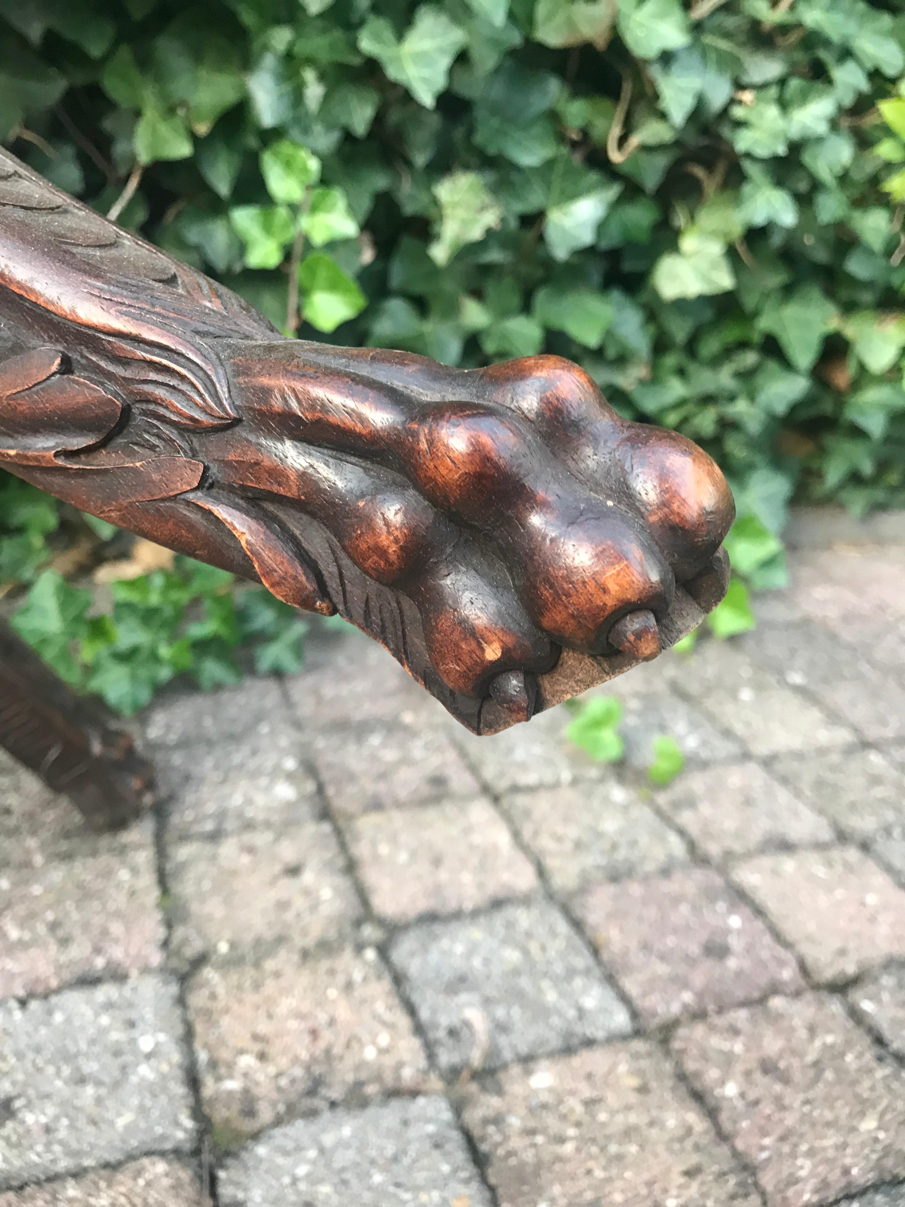 20th Century Hand-Carved Jardinière Plant Stand W. Green Men, Griffins & Dog Head Sculpture