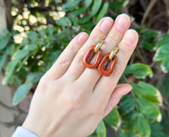 Hand Carved Jasper Earrings 18k Yellow Gold