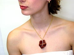 Hand Carved Jasper Leaf Pin 18 Karat Yellow Gold and Diamond Pin/Pendant