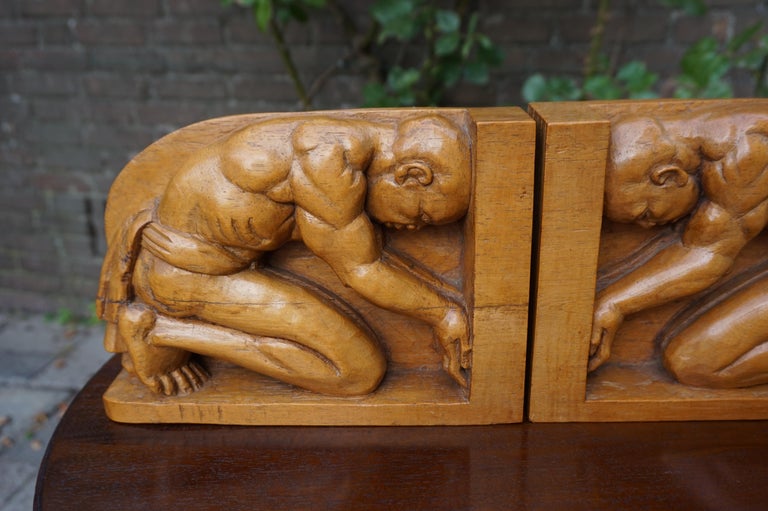 Hand Carved Jati Wood  Arts and Crafts Bookends with 
