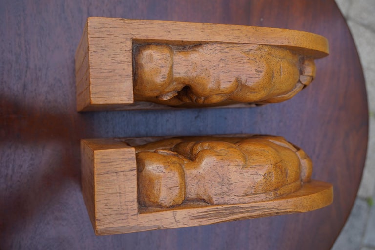 Hand Carved Jati Wood  Arts and Crafts Bookends with 