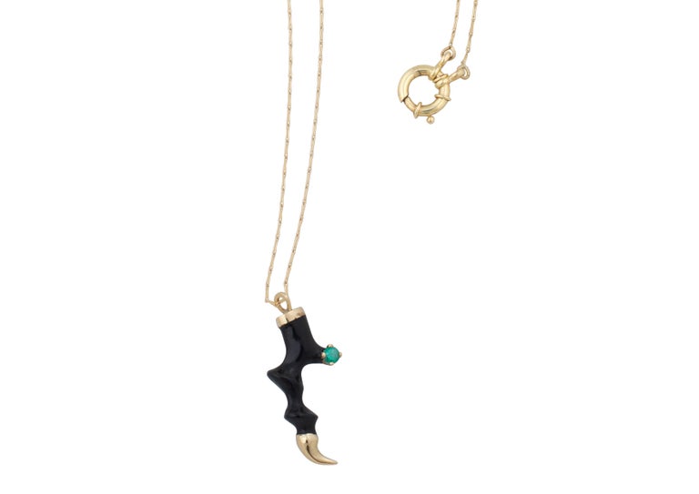 Hand Carved Jet And Emerald Contemporary Pendant Necklace - 