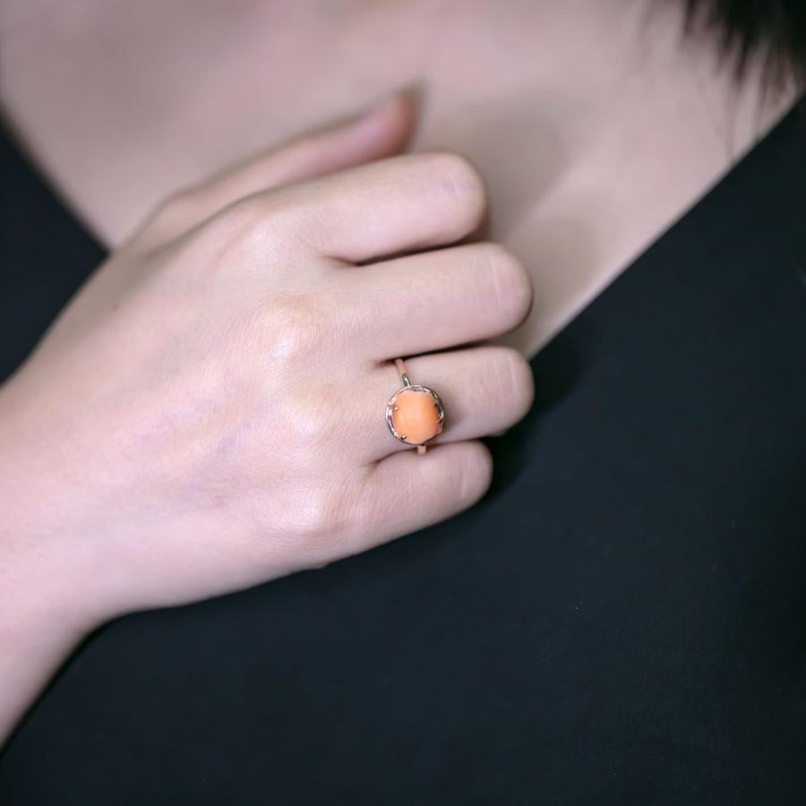 Arts and Crafts Hand Carved Kitty Cat Fire Opal Engagement Wedding Ring 14K Yellow Gold For Sale