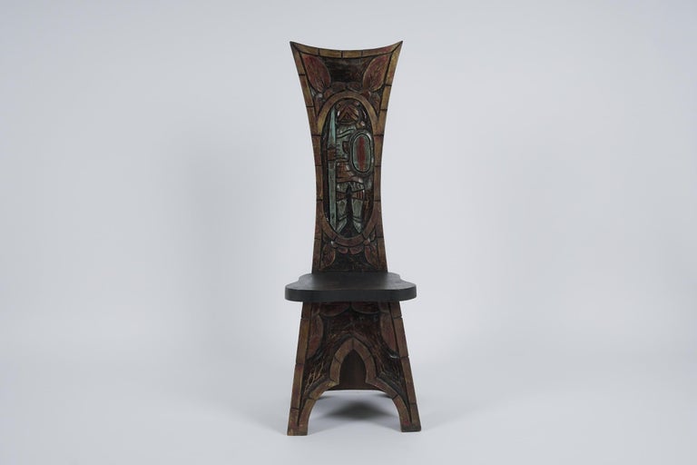 Hand Carved "Knight" High Back Chair, 1960s Spain For Sale at 1stDibs