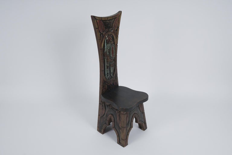 Hand Carved "Knight" High Back Chair, 1960s Spain For Sale at 1stDibs