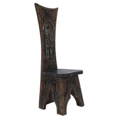 Hand Carved "Knight" High Back Chair, 1960s Spain