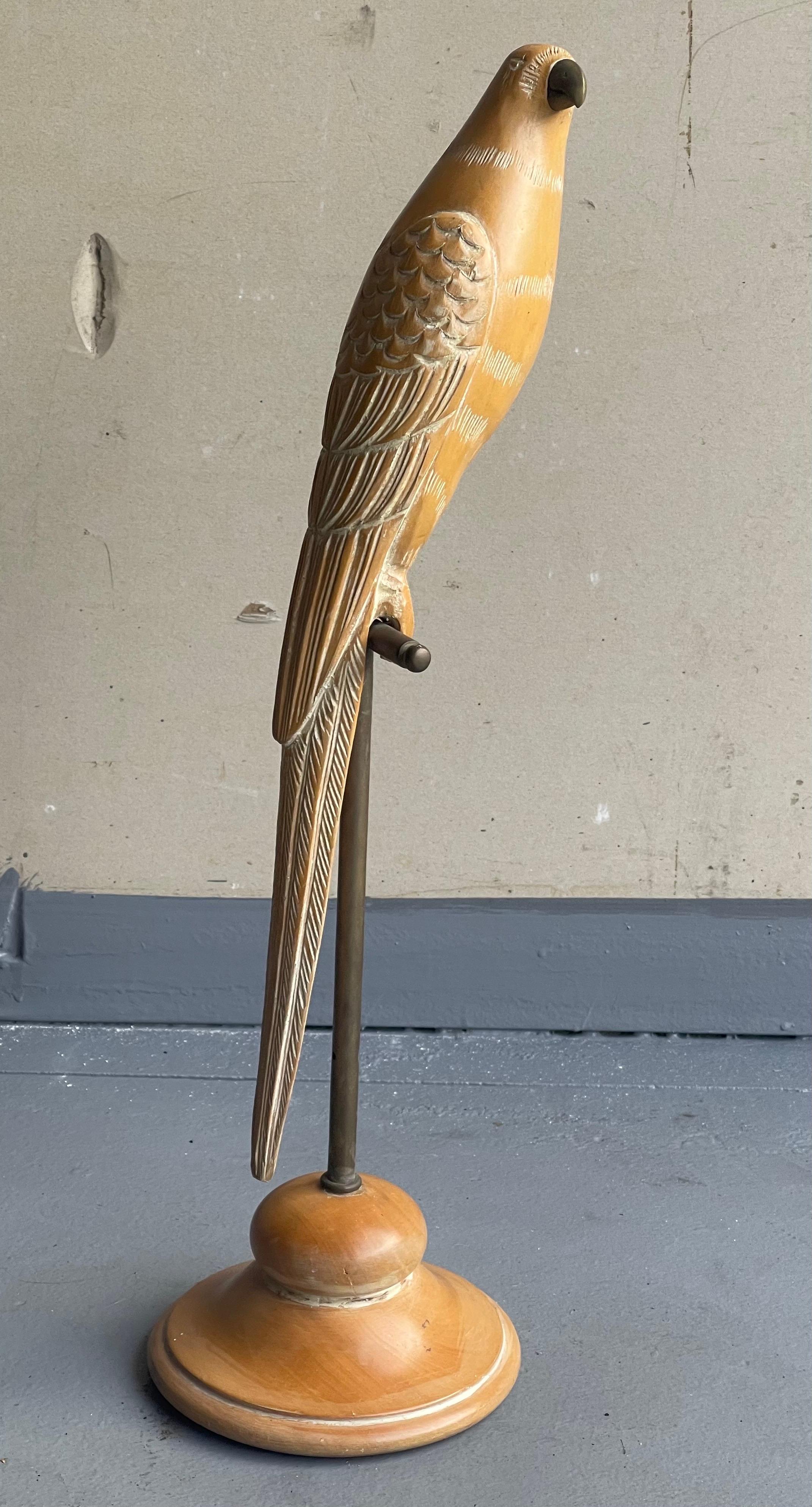 Hand Carved Knotty Pine Wood Parrot on Perch Sculpture by Sarreid Ltd. 3