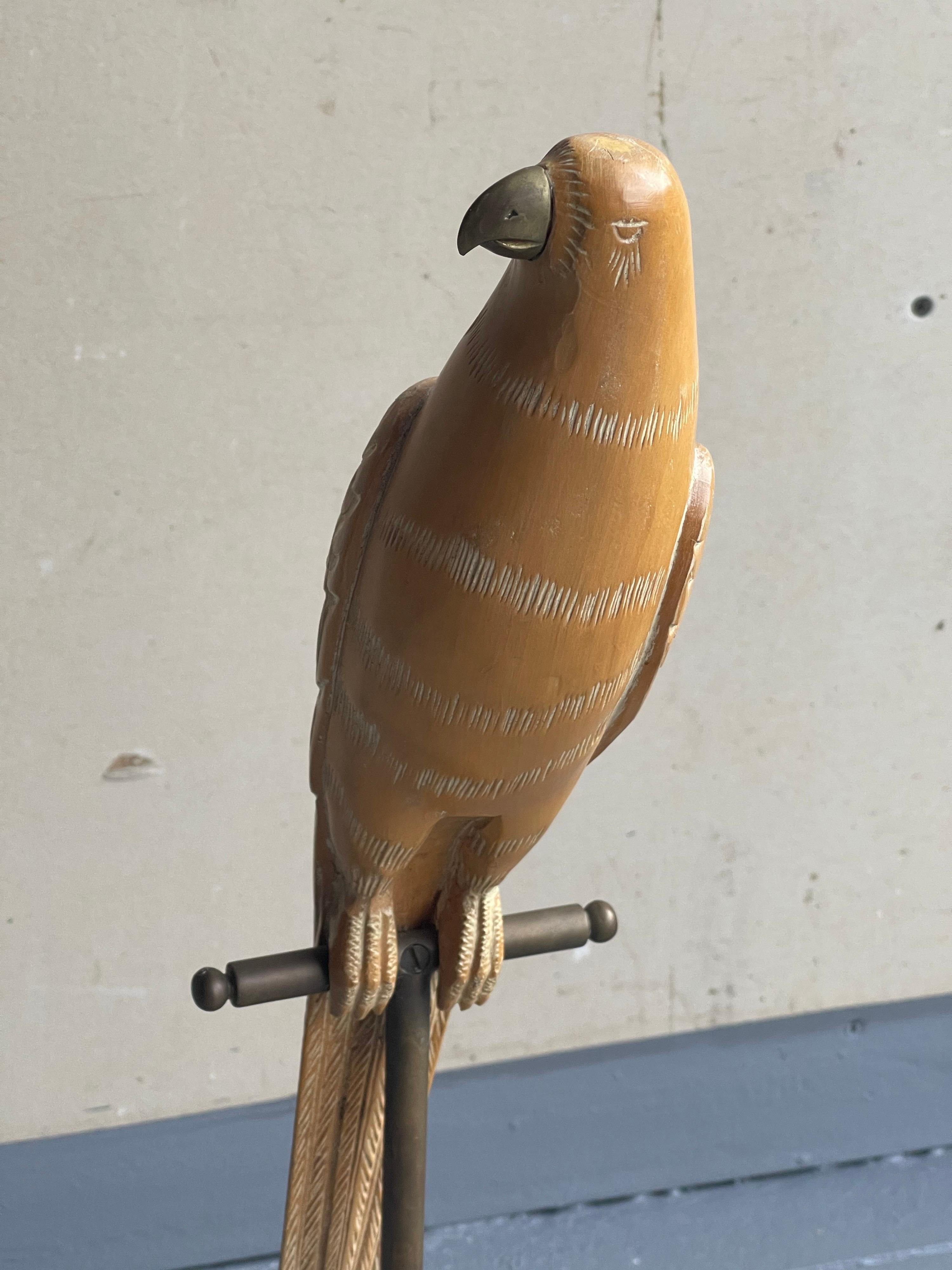 Hand-Carved Hand Carved Knotty Pine Wood Parrot on Perch Sculpture by Sarreid Ltd.