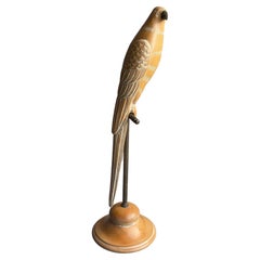 Hand Carved Knotty Pine Wood Parrot on Perch Sculpture by Sarreid Ltd.