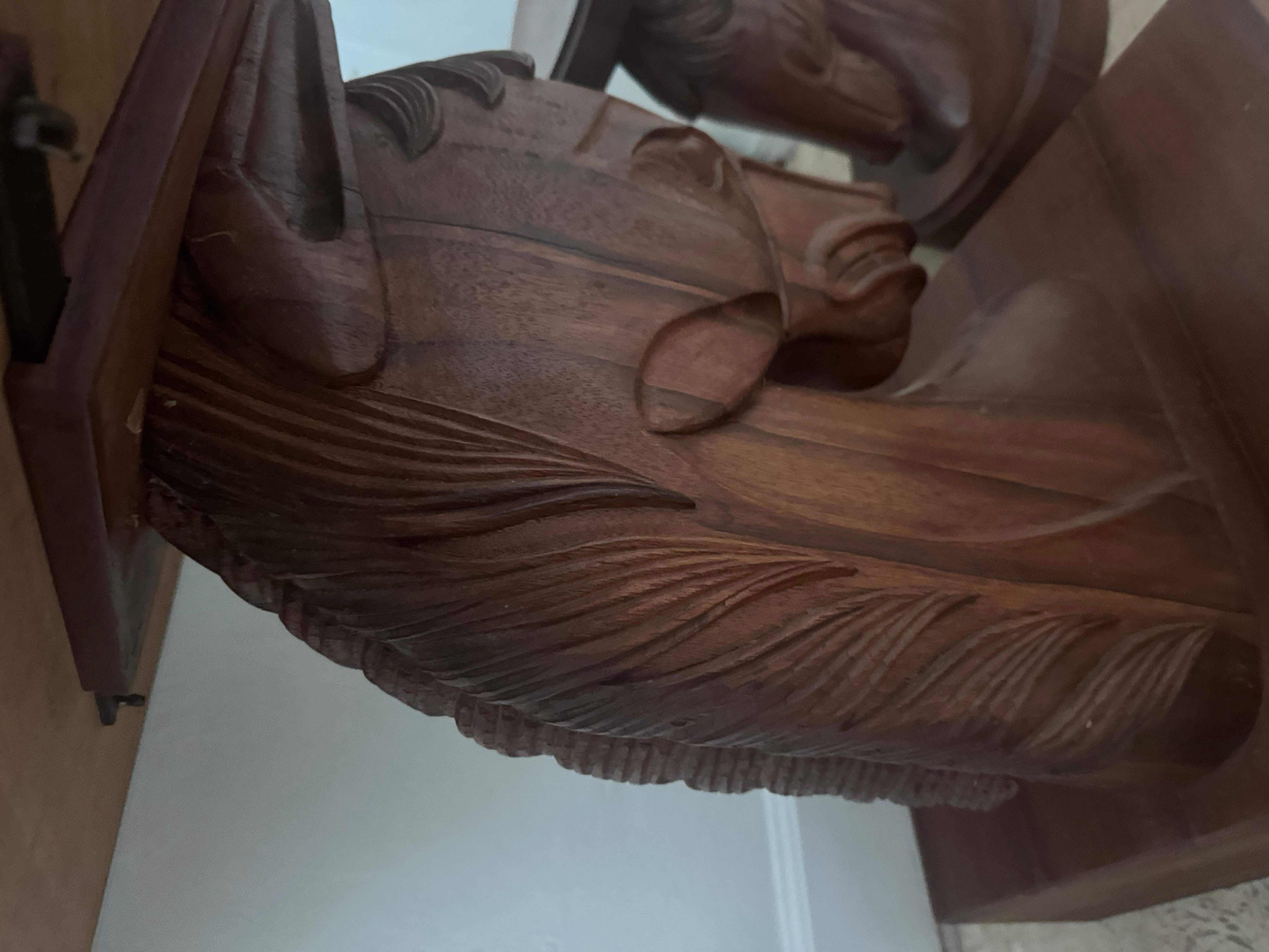 Hand-Carved Koa Wood Chess Table with Intricate Horsehead Pedestal and Stools For Sale 2