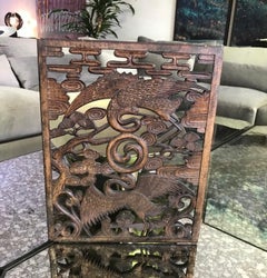 Hand Carved Korean Wood Panel of Cranes