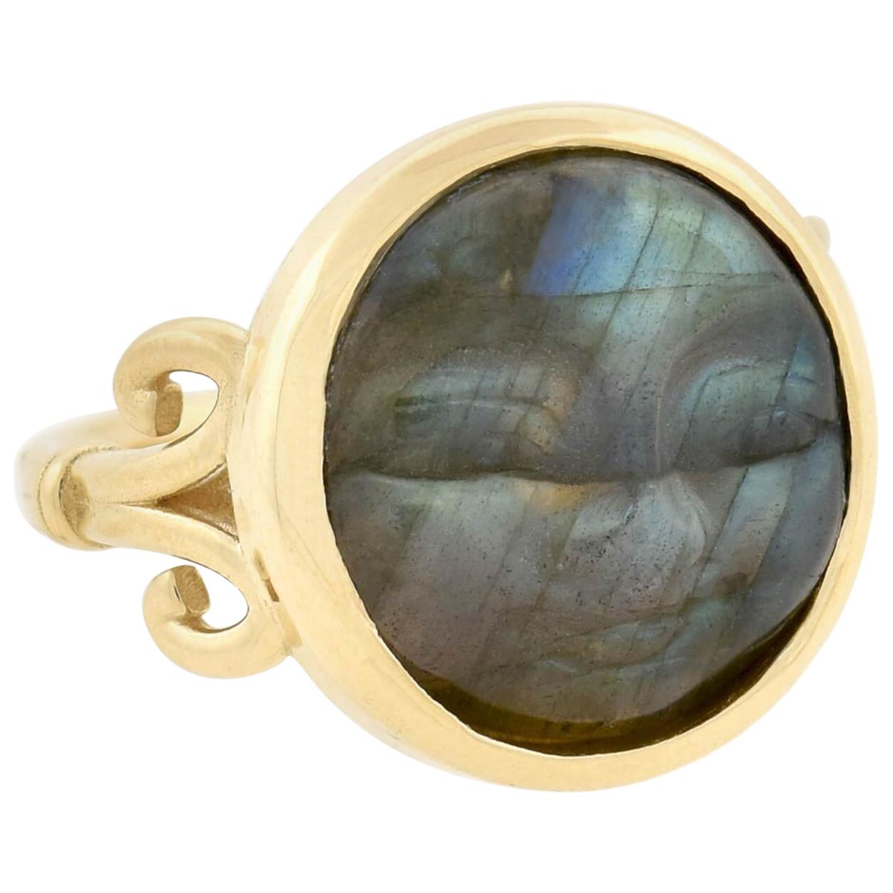 Hand Carved Labradorite "Man in the Moon" Ring