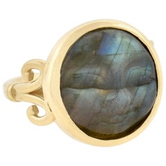 Vintage Hand Carved Labradorite "Man in the Moon" Ring
