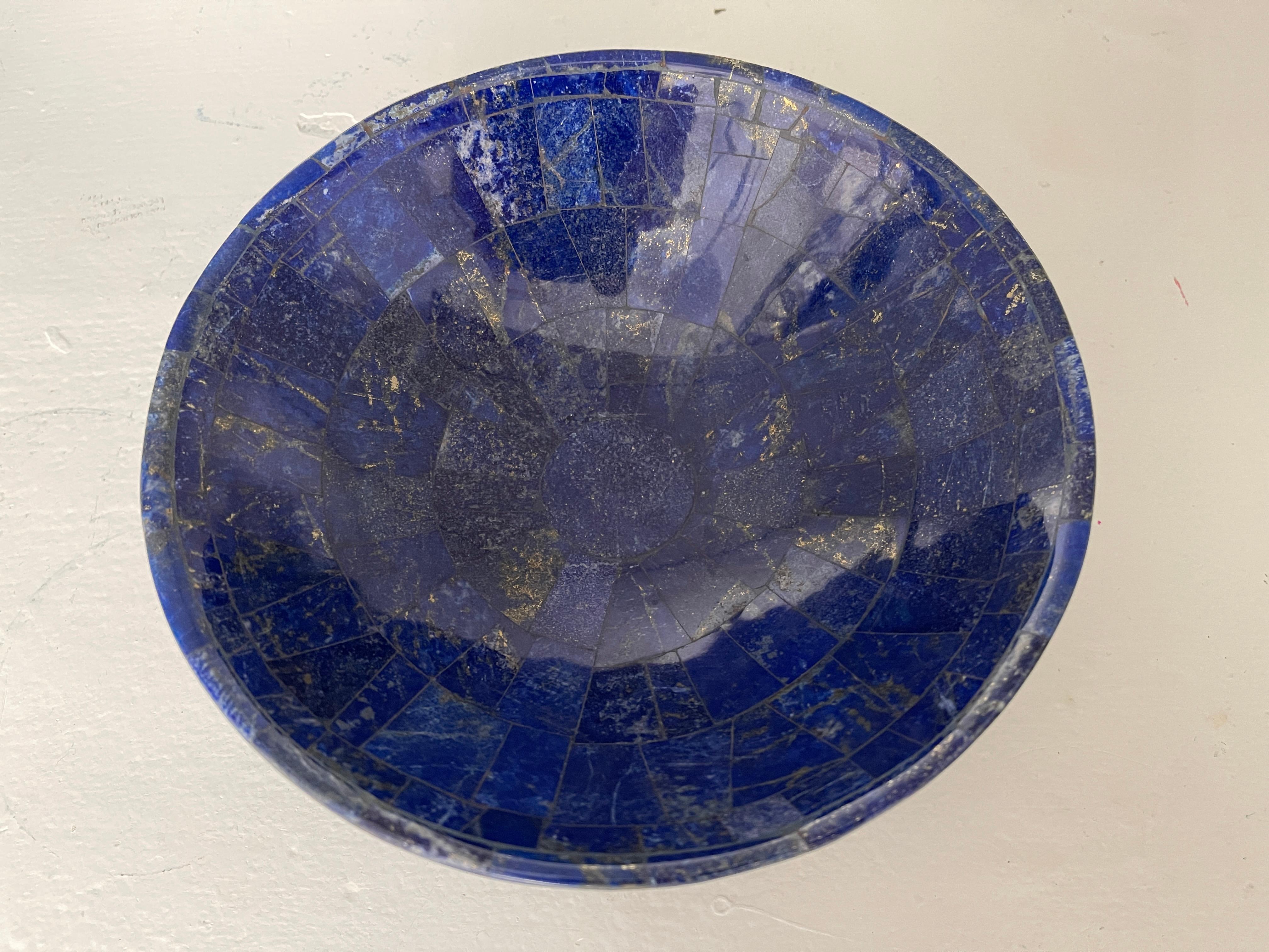 Modern Hand Carved Lapis Lazuli Mosaic Bowl For Sale