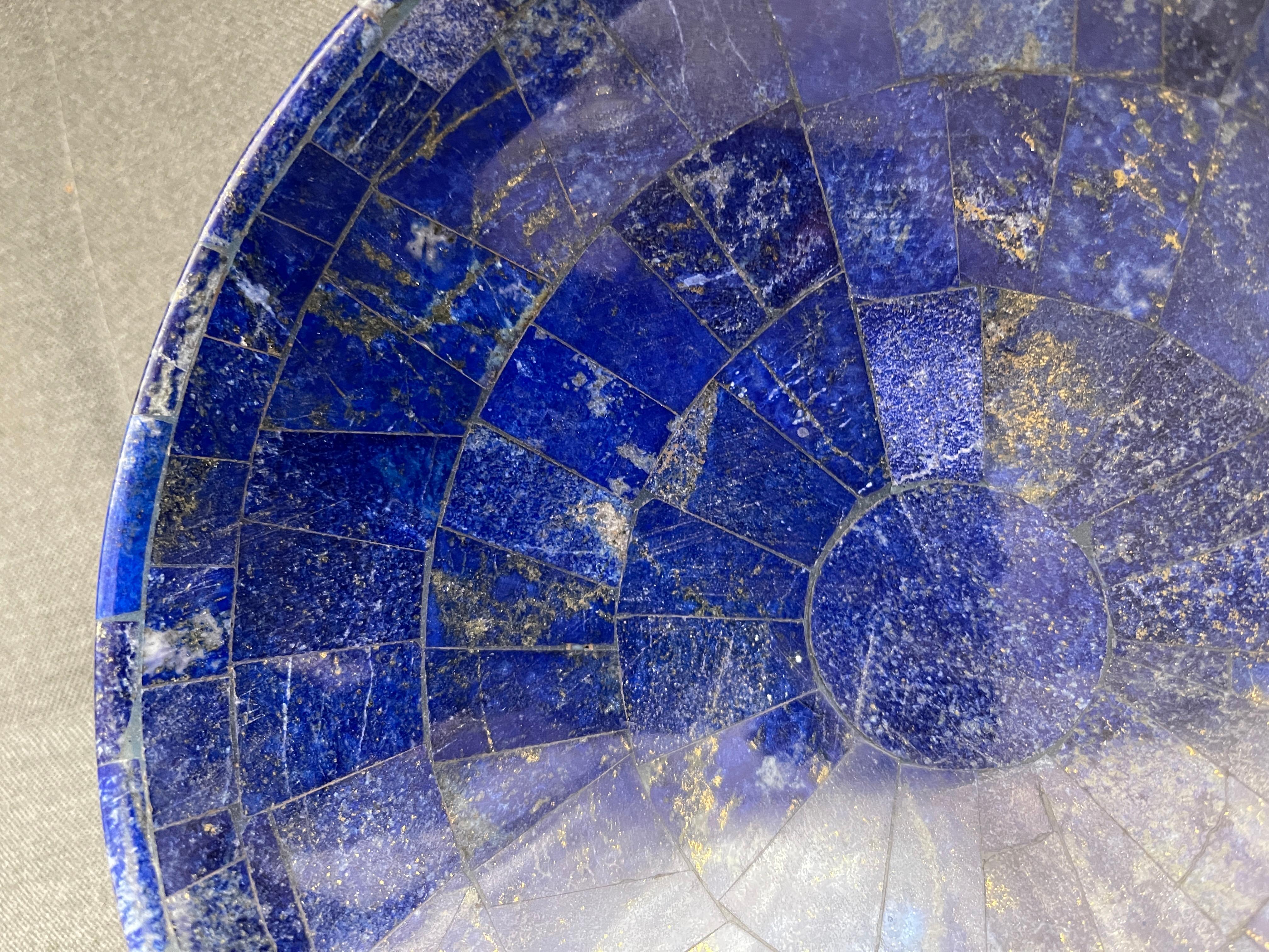 Italian Hand Carved Lapis Lazuli Mosaic Bowl For Sale