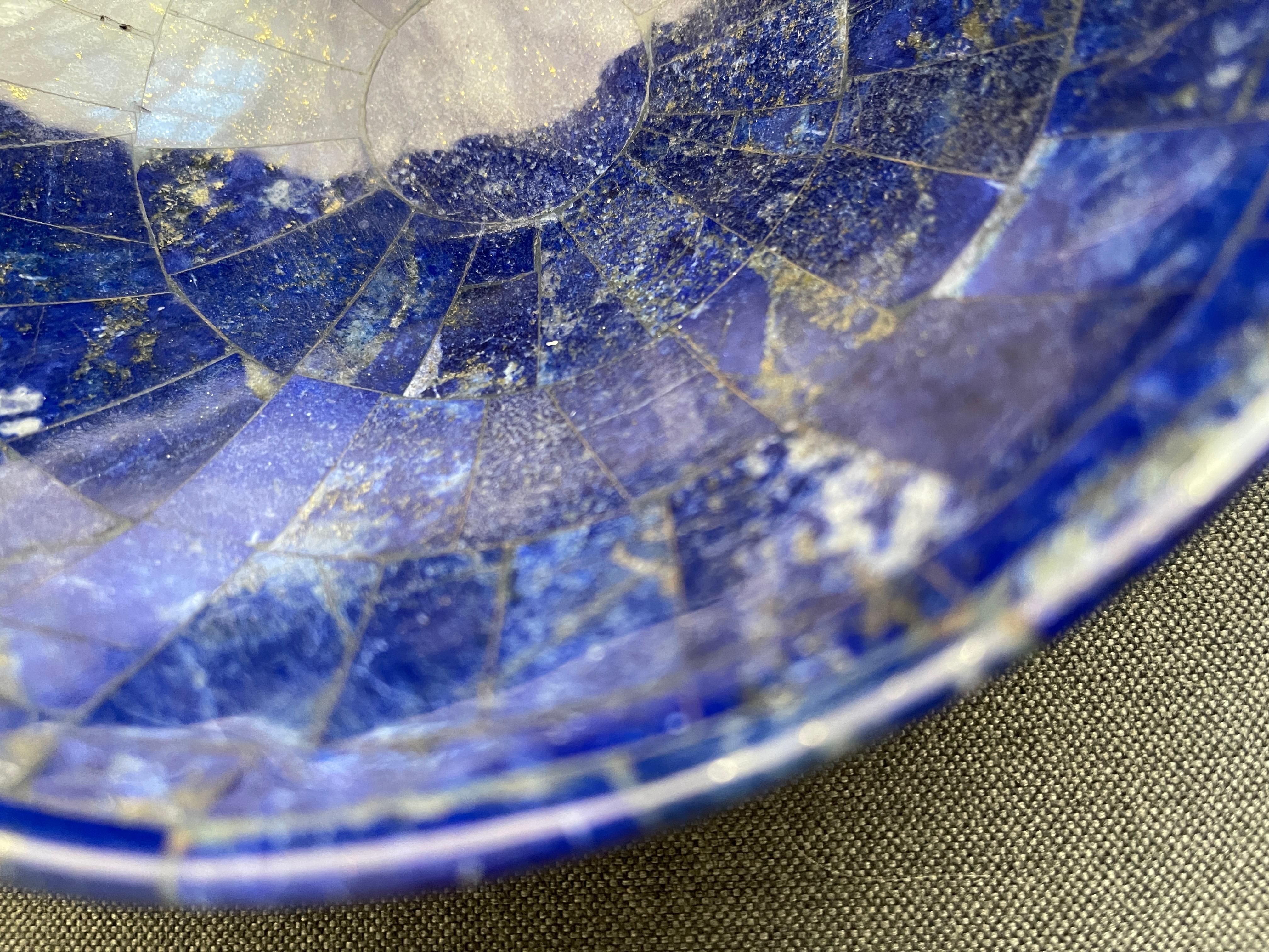 Hand Carved Lapis Lazuli Mosaic Bowl In Good Condition For Sale In New York, NY