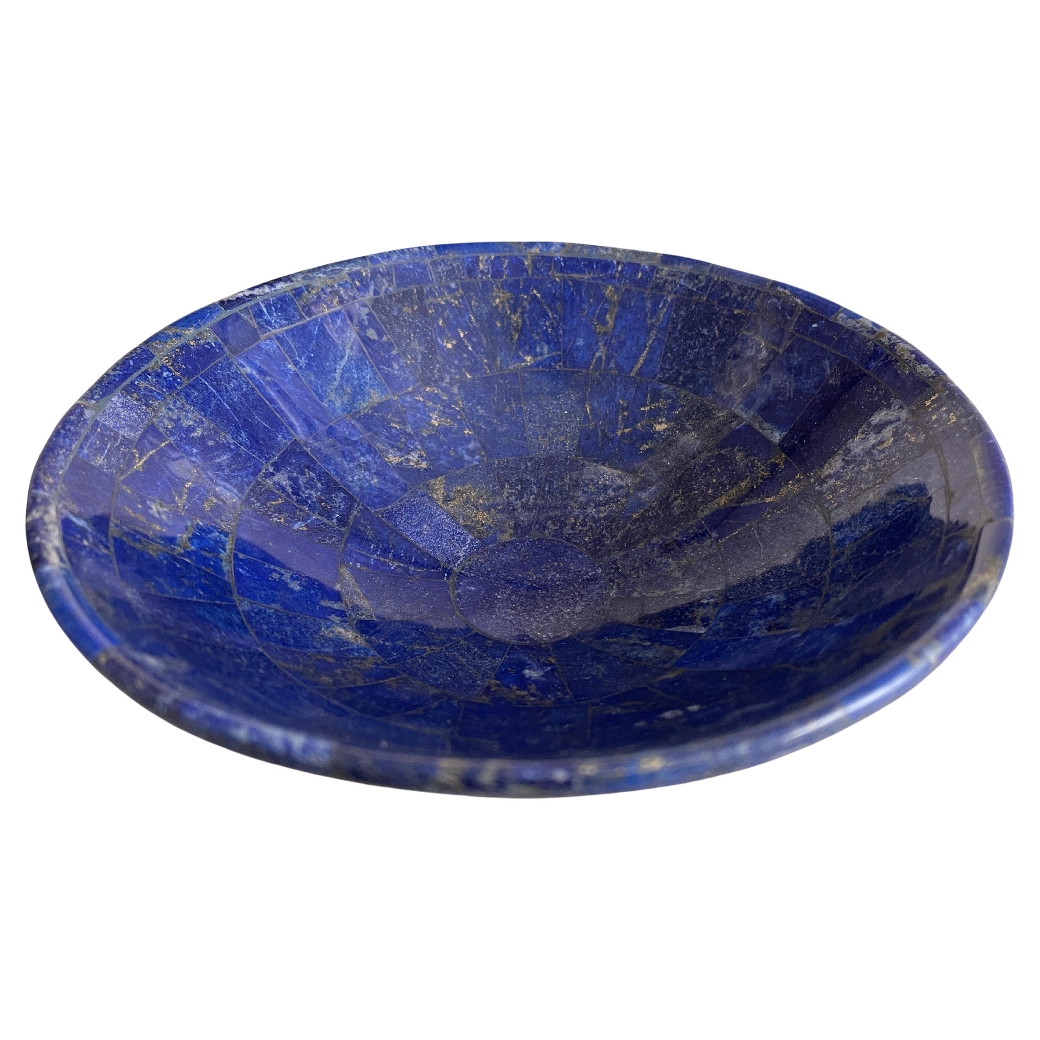 Hand Carved Lapis Lazuli Mosaic Bowl For Sale