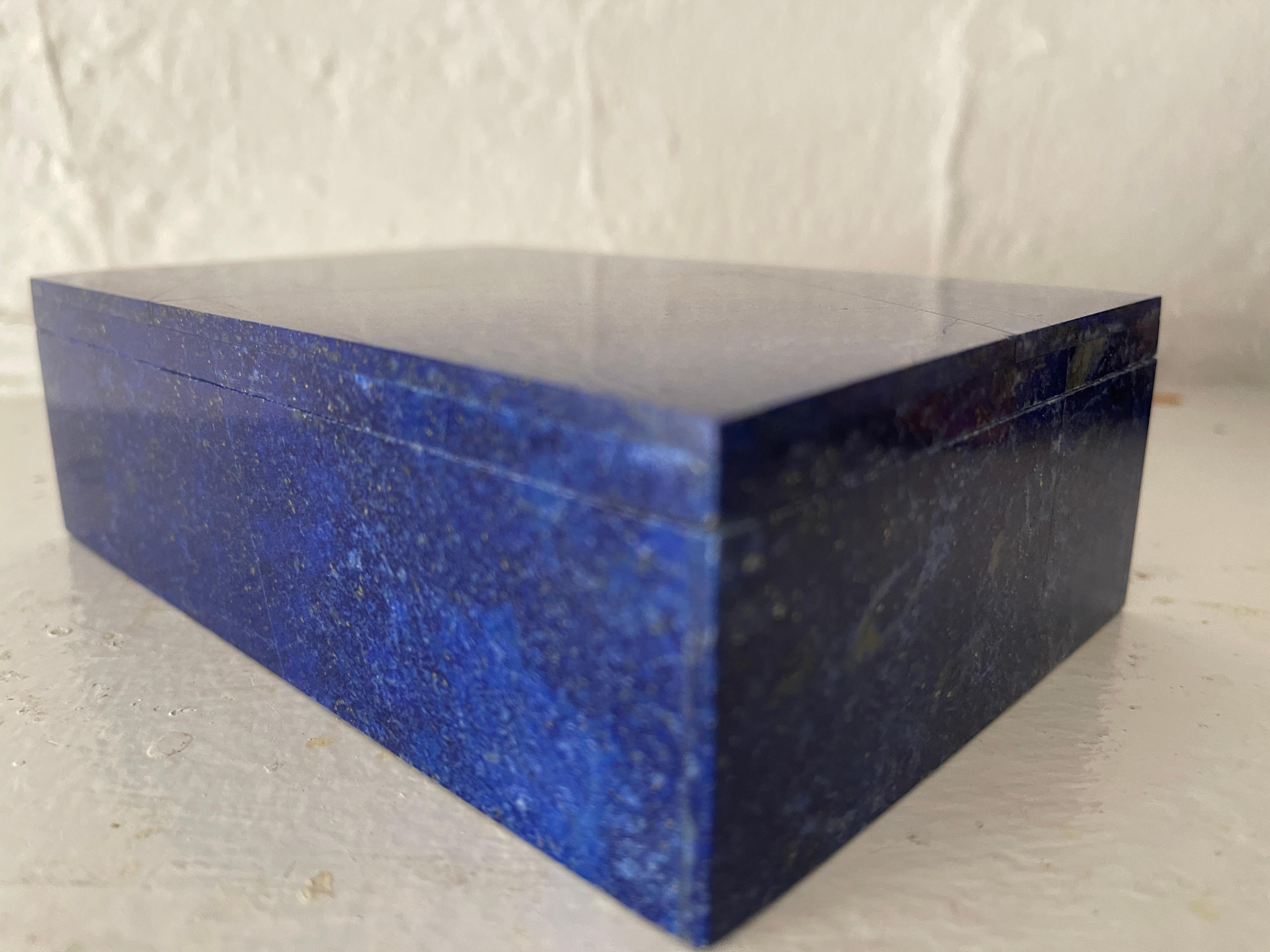 Italian Hand Carved Lapis Lazuli Mosaic Jewelry Box with Marble Interior For Sale